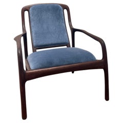Karnali Armchair in Walnut with Blue Velvet Upholstery by Brian Fireman Design