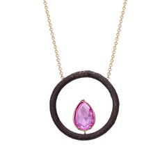 Karnayio Round Rusty Object Artistic Pendant in 9Kt Yellow Gold with Pink Spinel