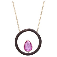 Karnayio Round Rusty Object Artistic Pendant in 9Kt Yellow Gold with Pink Spinel