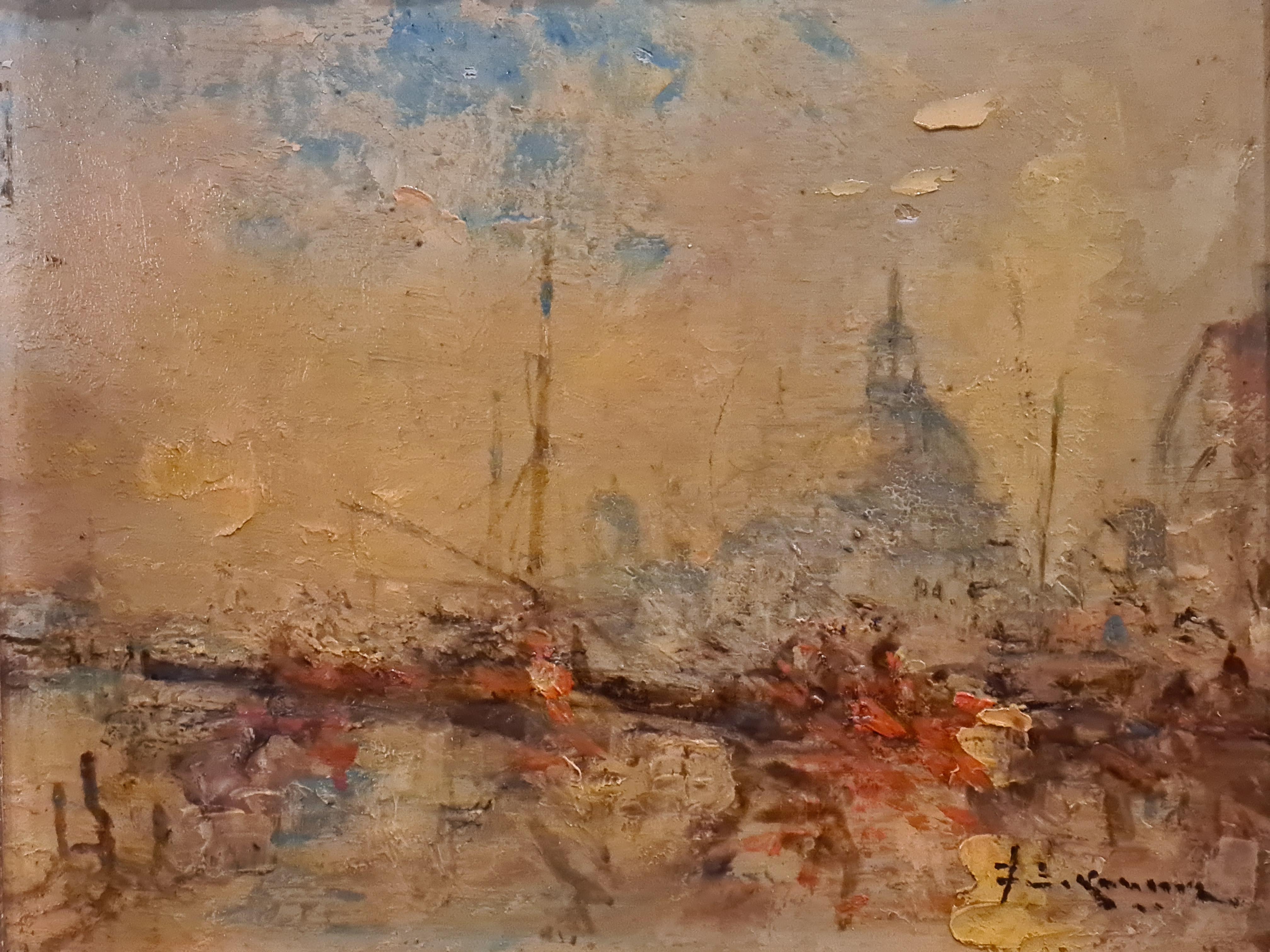 Impressionist view of Venice, San Giorgio - Painting by Karnec Jean Etienne