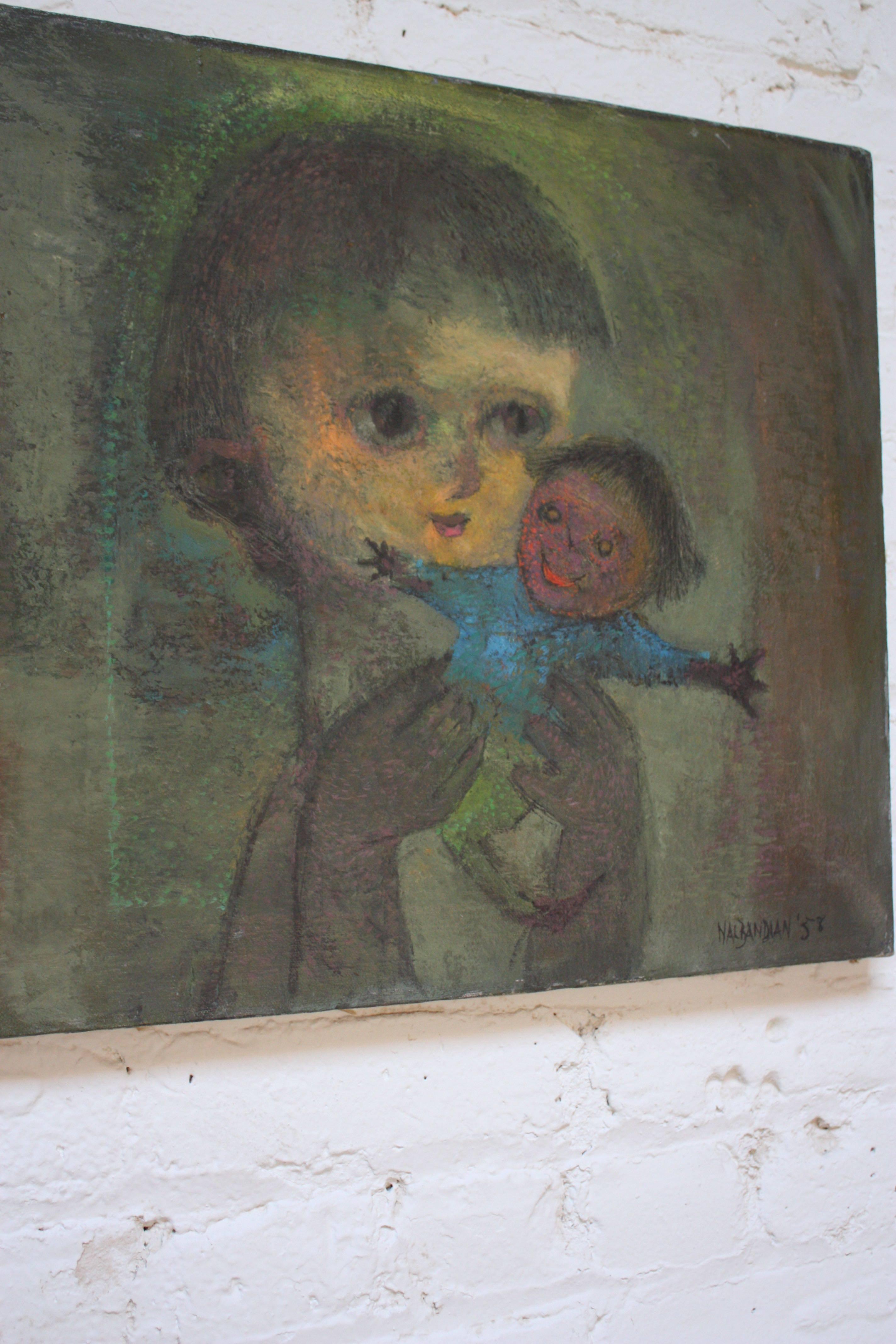 Karnig Nalbandian 'Blaue Puppe' Öl auf Leinwand:: 1953 (Volkskunst)