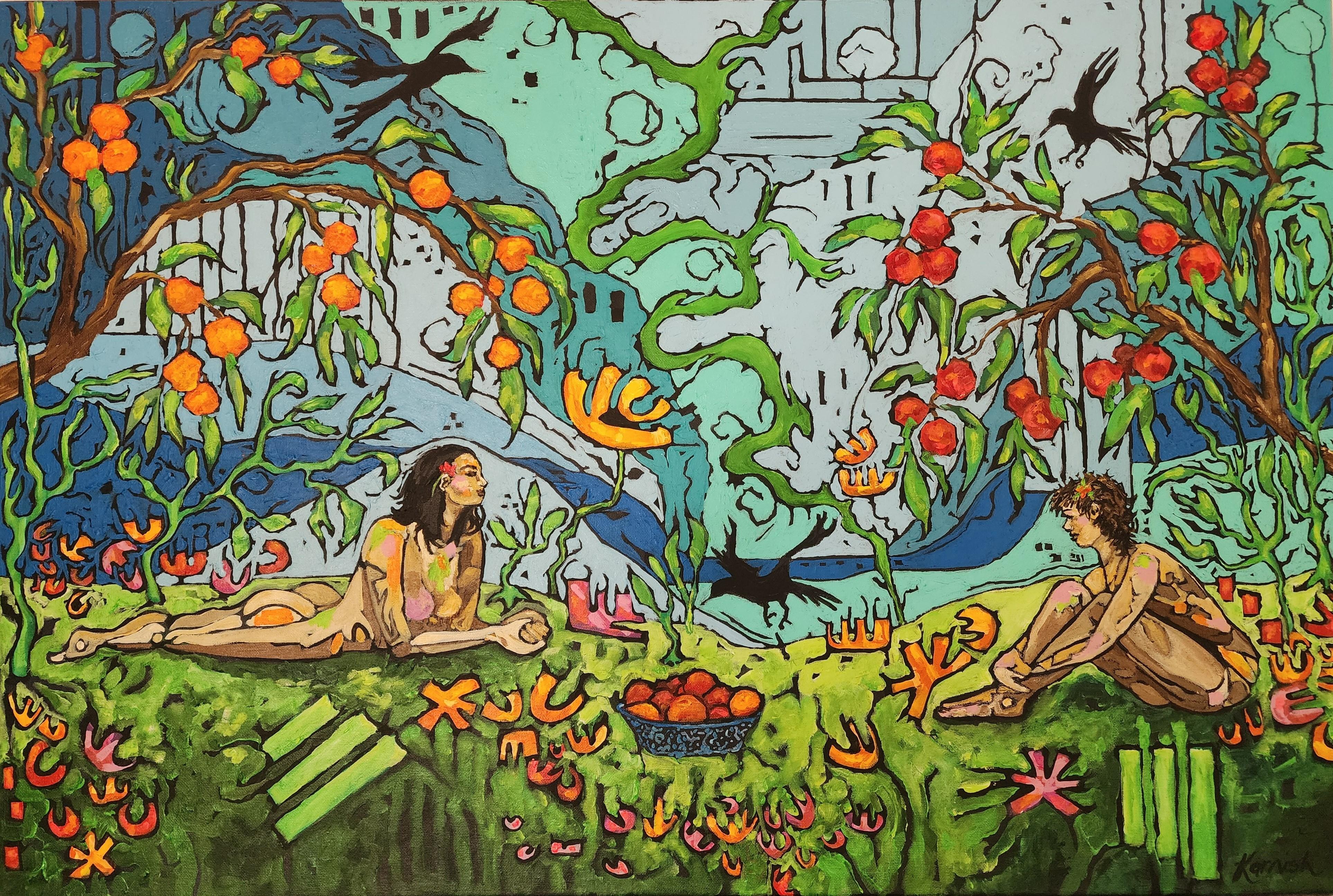 Figurative Painting de Karnish Art - Abundancia Jardín de las Delicias Naturaleza Figurativo Colorido Invertir Exclusivo Gratis