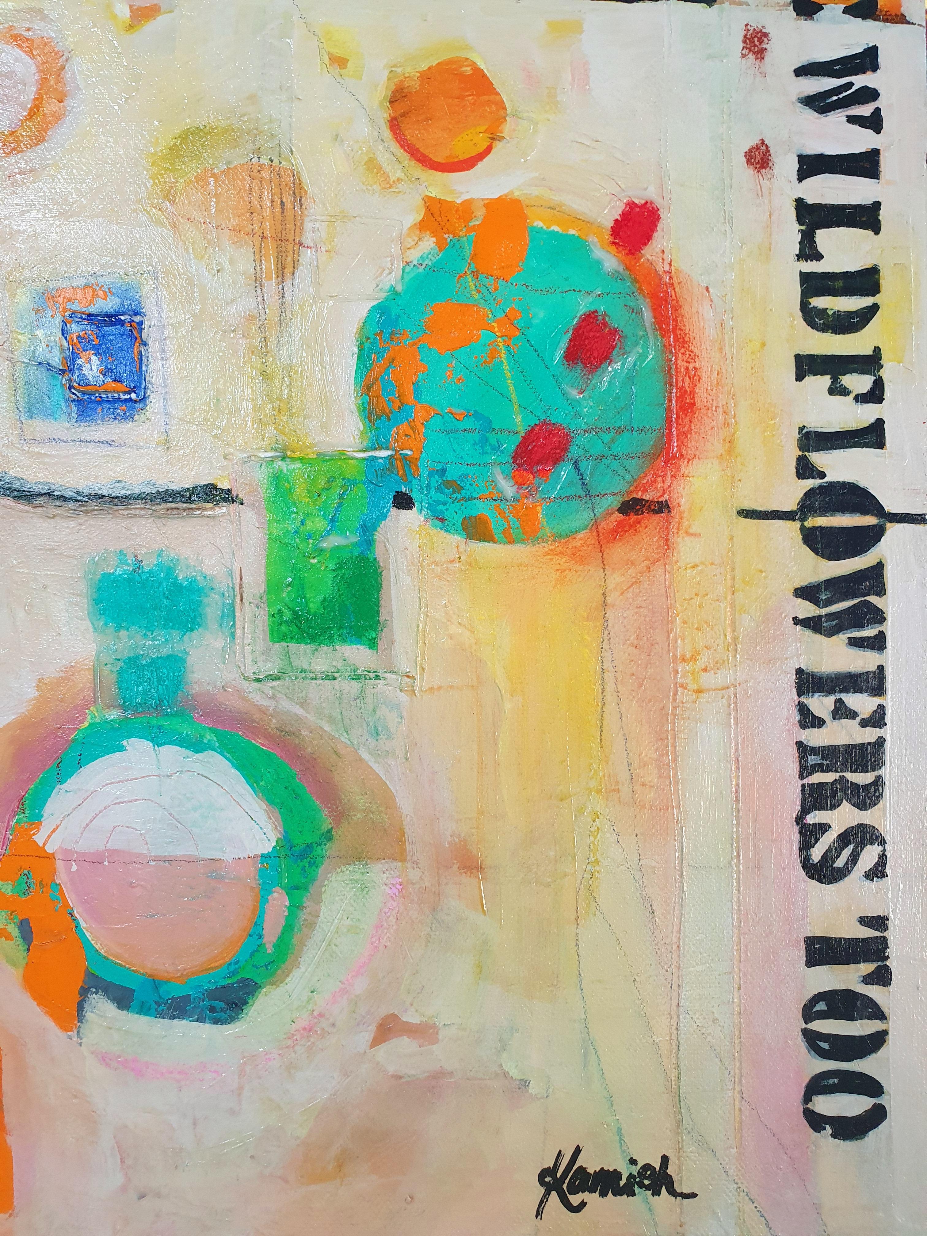 Amongst The Wildflowers - Dichiarazione astratta contemporanea e audace di grande effetto - Abstract Painting Marrone di Karnish Art