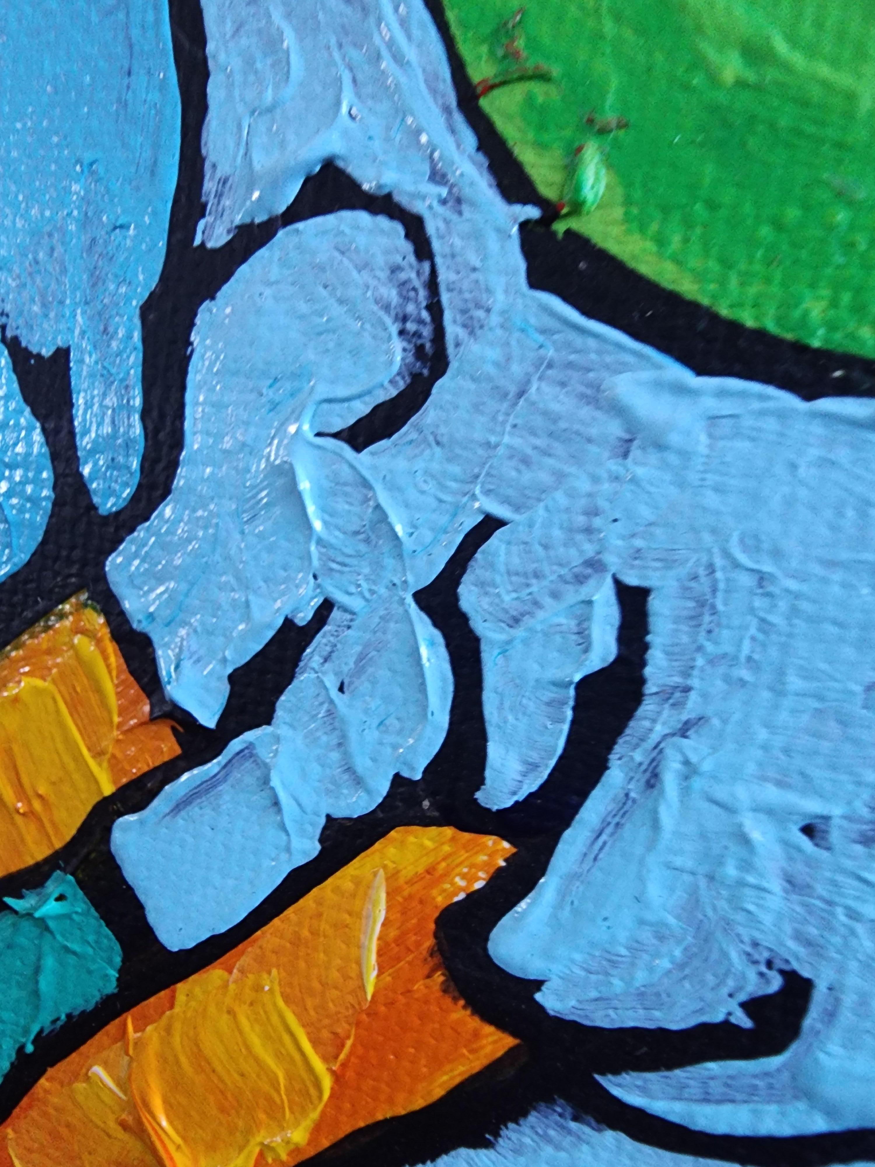 Precioso Perro Azul Día Auténtico Exclusivo Colorido Naturaleza Figurativo Brillante Alegría en venta 12