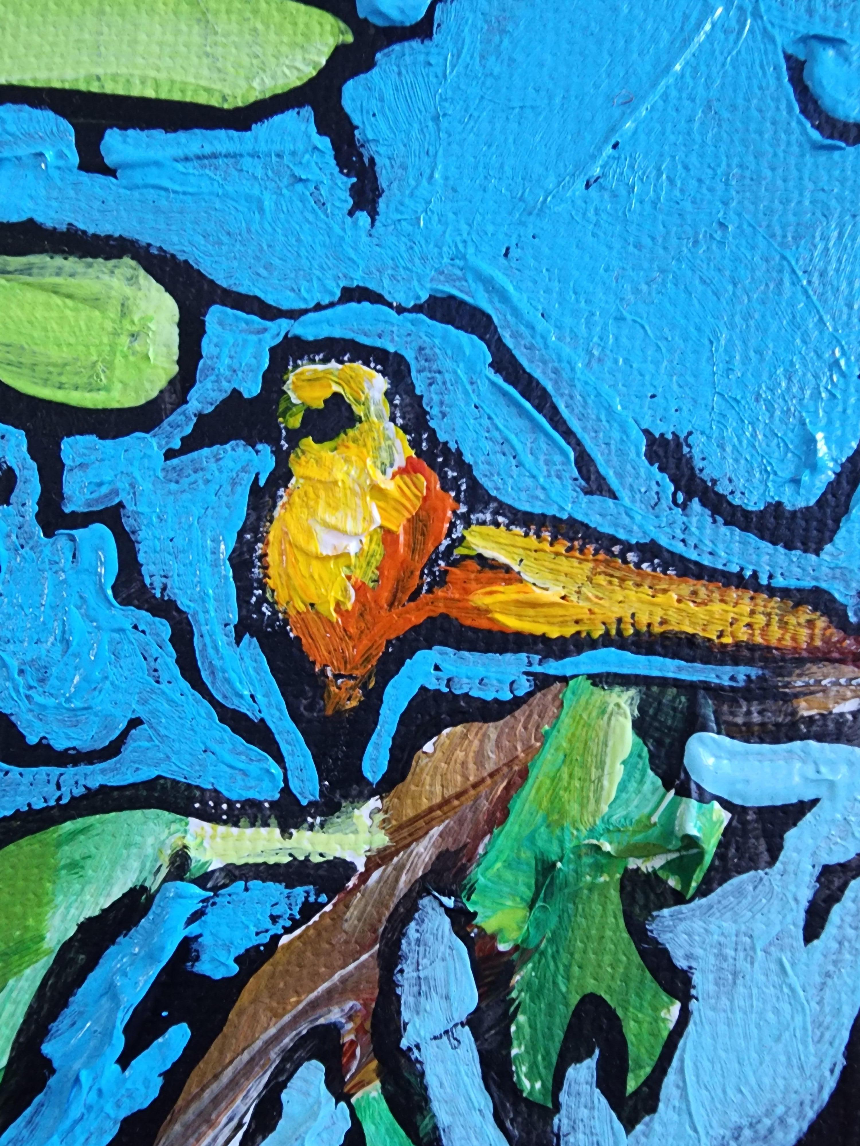 Precioso Perro Azul Día Auténtico Exclusivo Colorido Naturaleza Figurativo Brillante Alegría - Painting Expresionismo abstracto de Karnish Art