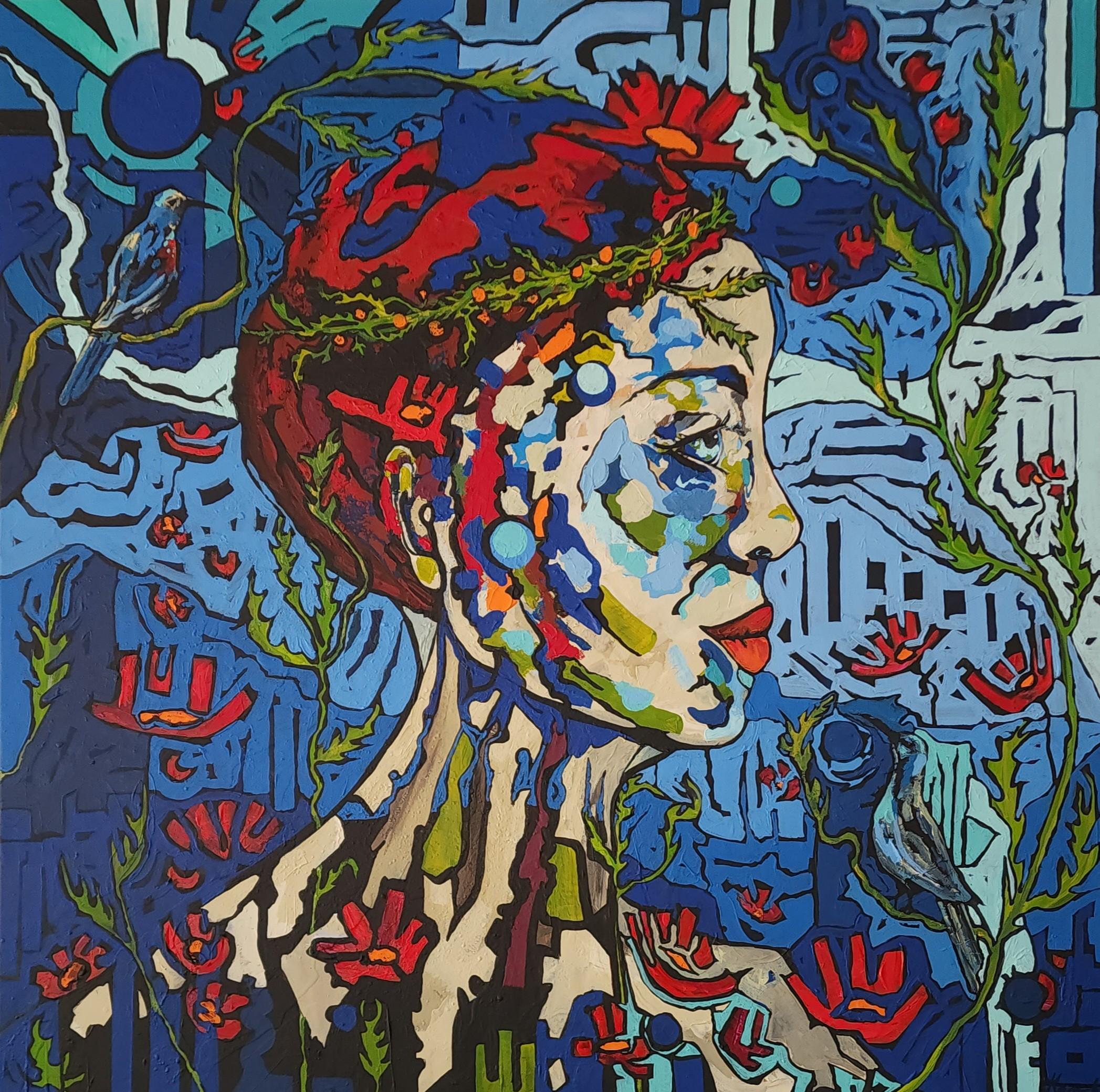 Beautiful Mind - Portrait Painting Sunbird Flora Earth Delight Contrast Abstract