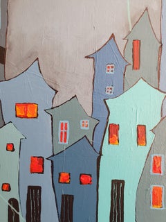 Blue Fish in the Sky: Large Abstract Expressionist Painting, Bold, Blues