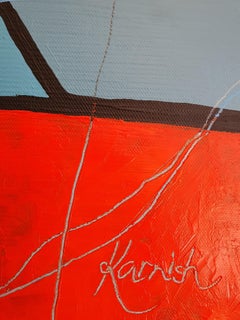 Pez azul en el cielo: Gran Pintura Expresionista Abstracta, 78x158 cm