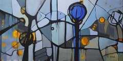 Blauer Fisch - Auffälliges abstraktes gelbes Investment-Gemälde, Großes Meeres Freiheit