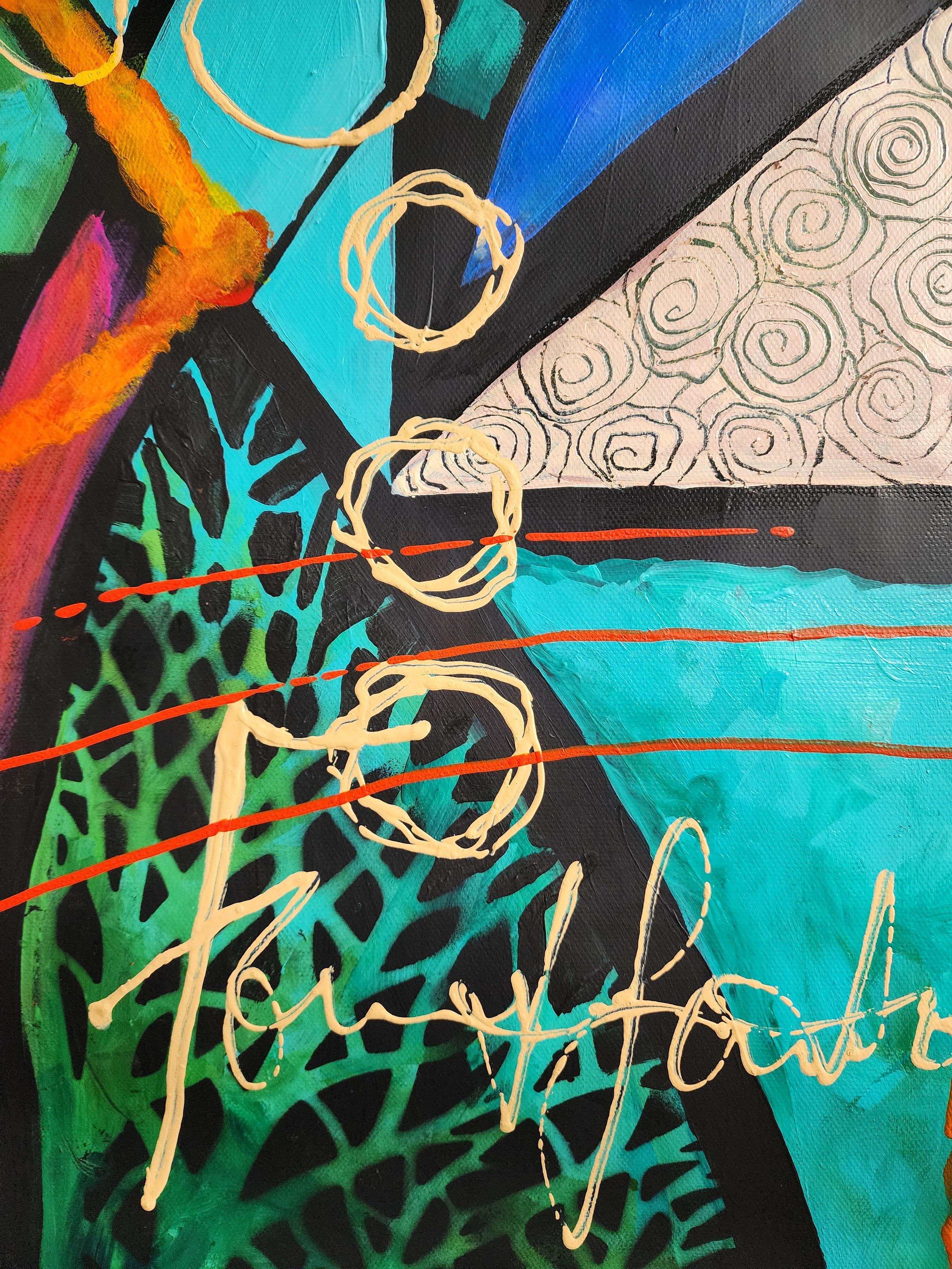 Blaue Malerei Abstrakt Zeitgenössisch Auffallend Aussage Original Verspielt Farbe – Painting von Karnish Art
