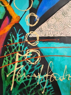 Pintura Azul Abstracta Contemporánea Llamativa Declaración Original Color Juguetón