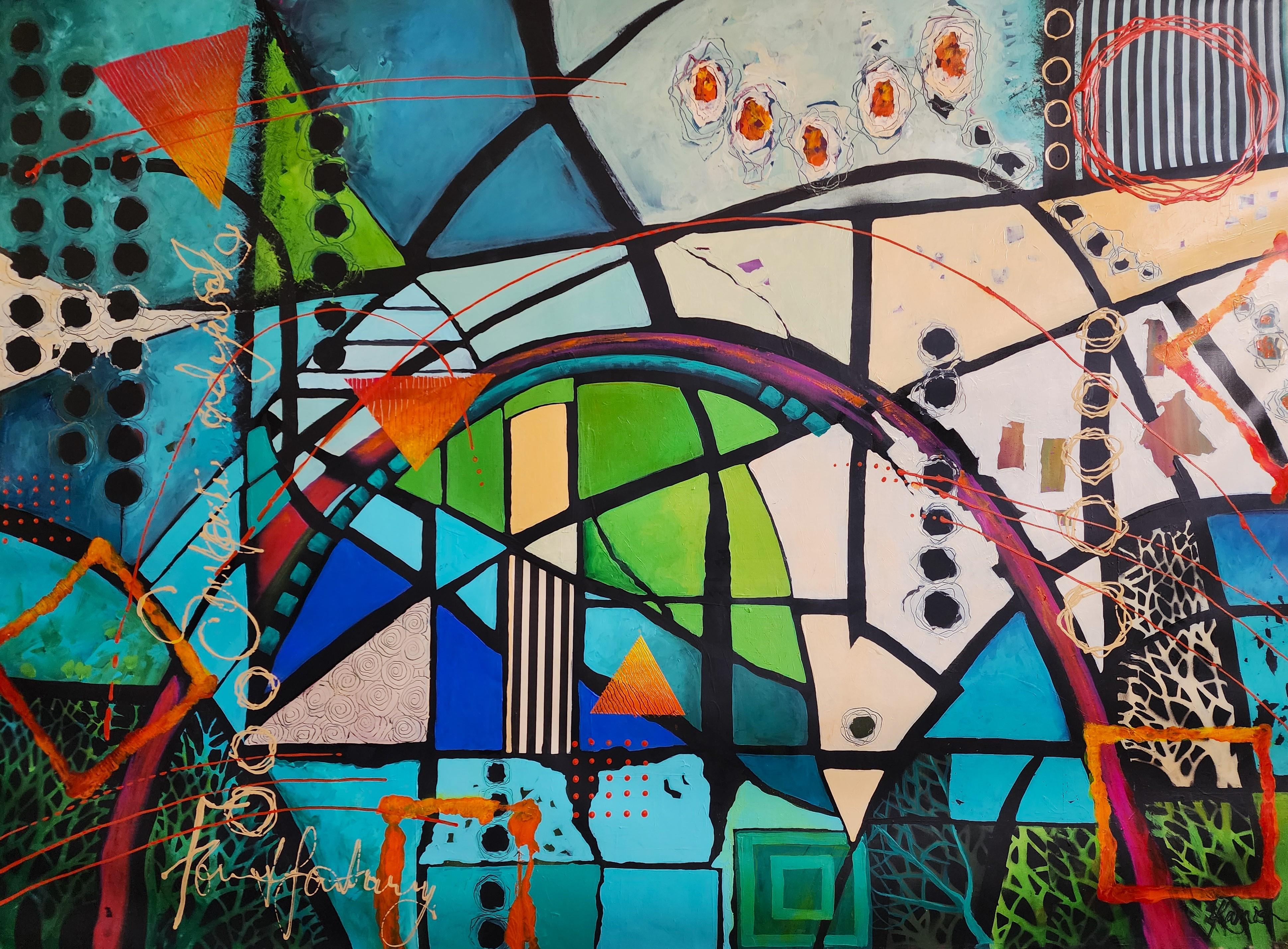 Blue Painting Abstract Contemporary Striking Statement Original Playful Color