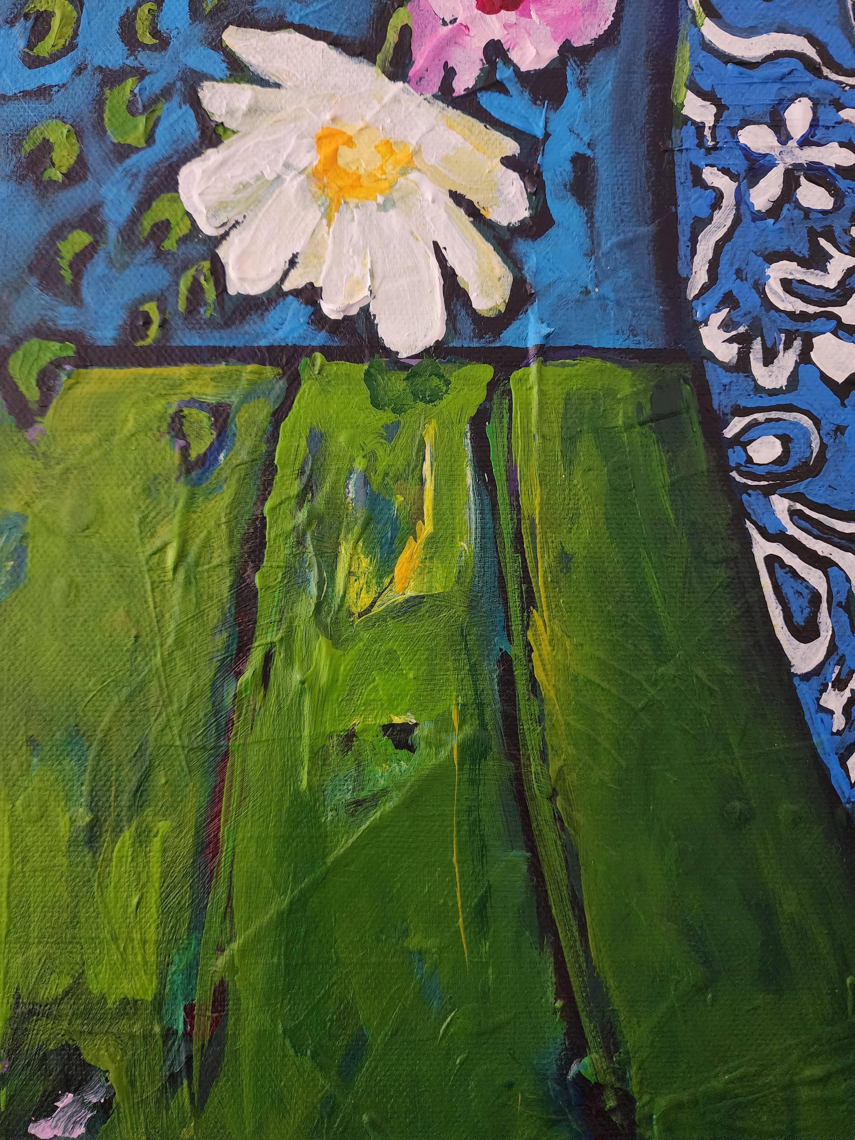 Jarrón Azul de la Alegría - Jarrón Qianlong Flores Azul Colorido Arte Abstracto Inversión 7