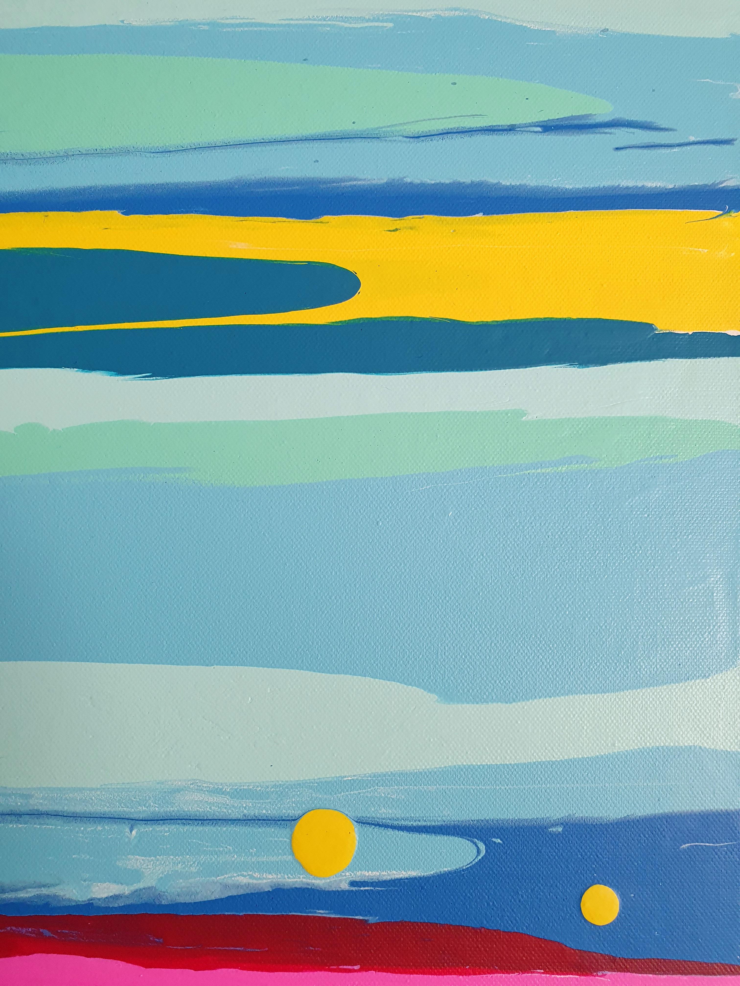 Captivated - Art Deco, Moderno, Astratto, Colorato, Minimalismo, Investimento, Audace, Gioia - Landscape Painting Blu di Karnish Art