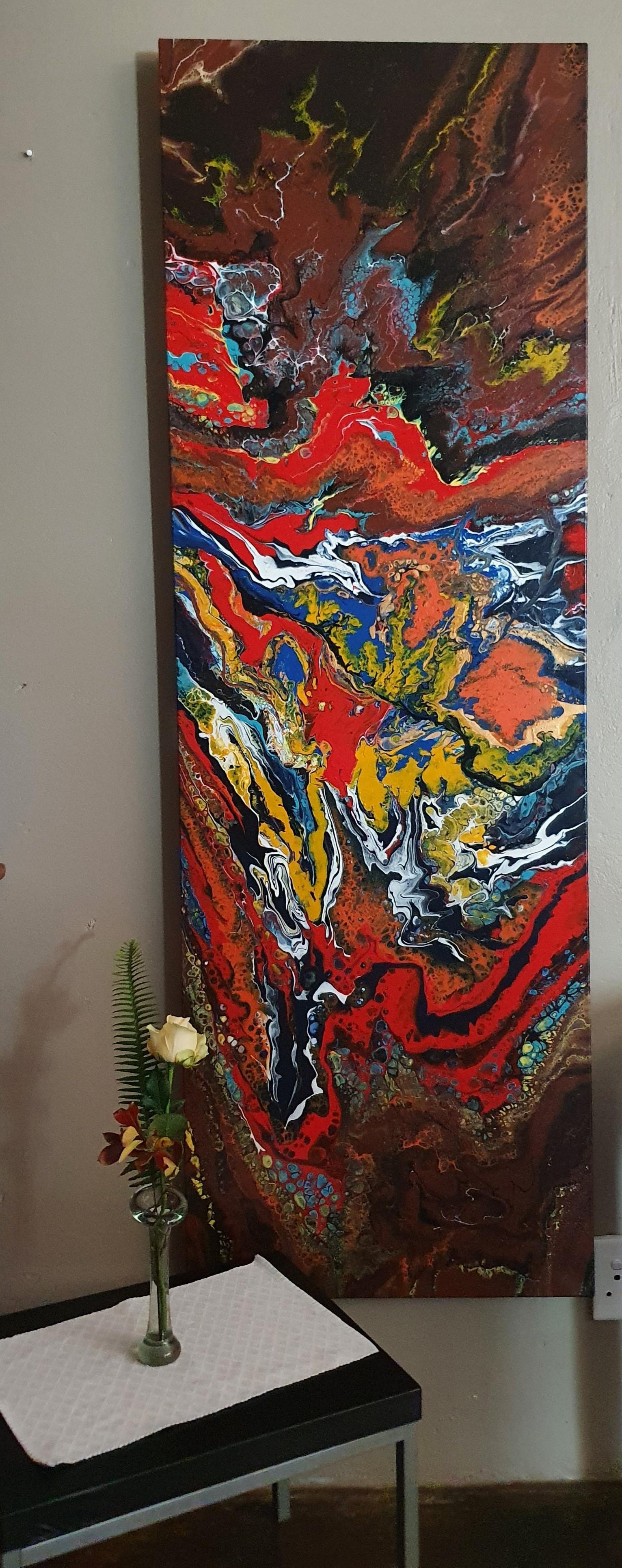 Catalyst for Consciousness - Flow Contemporary Abstract Showpiece Detail Lively - Black Landscape Painting by Karnish Art