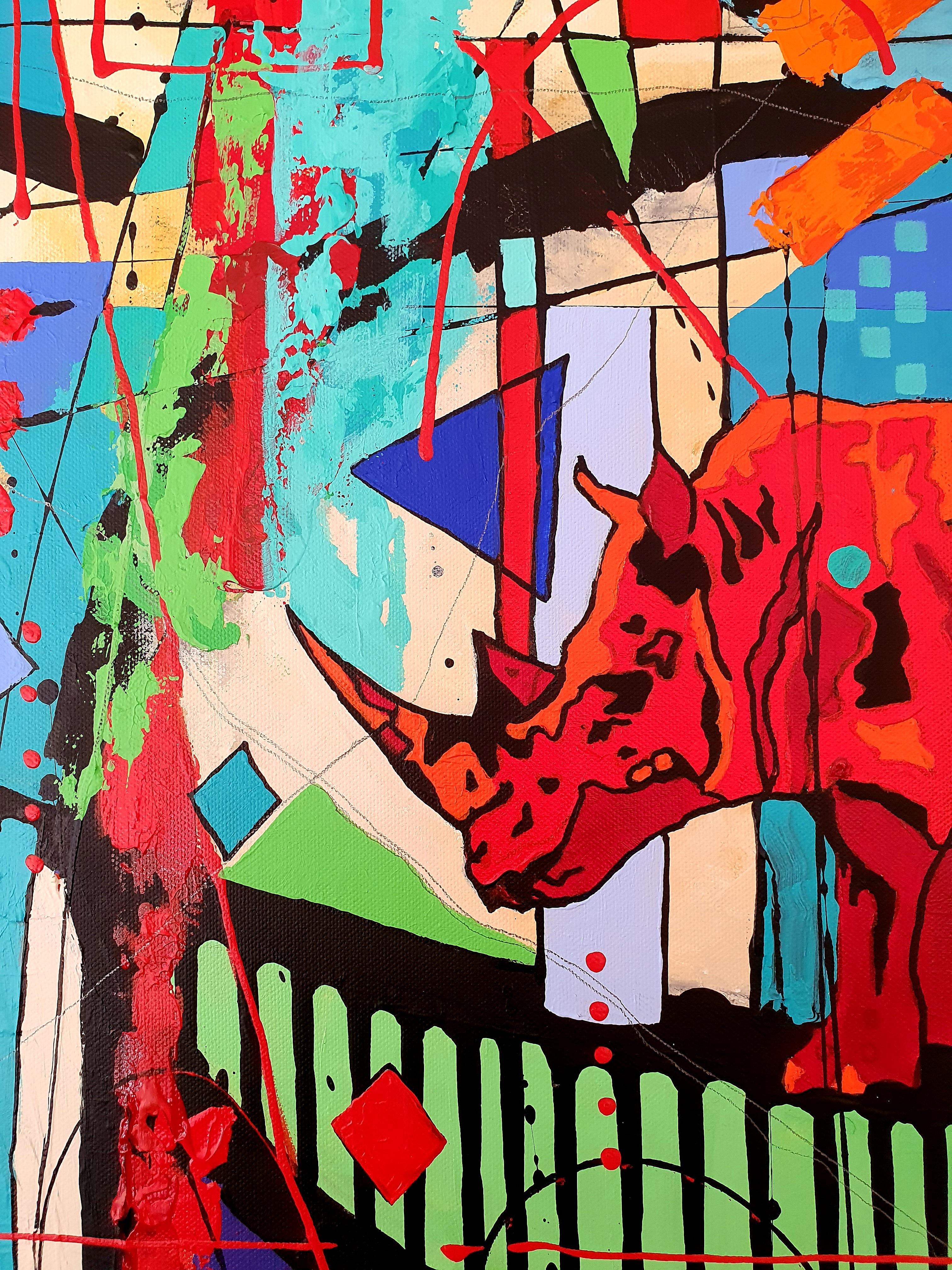Courage - Abstract, Nature, Rhino, Colorful, Painting, Contemporary, Landscape For Sale 6