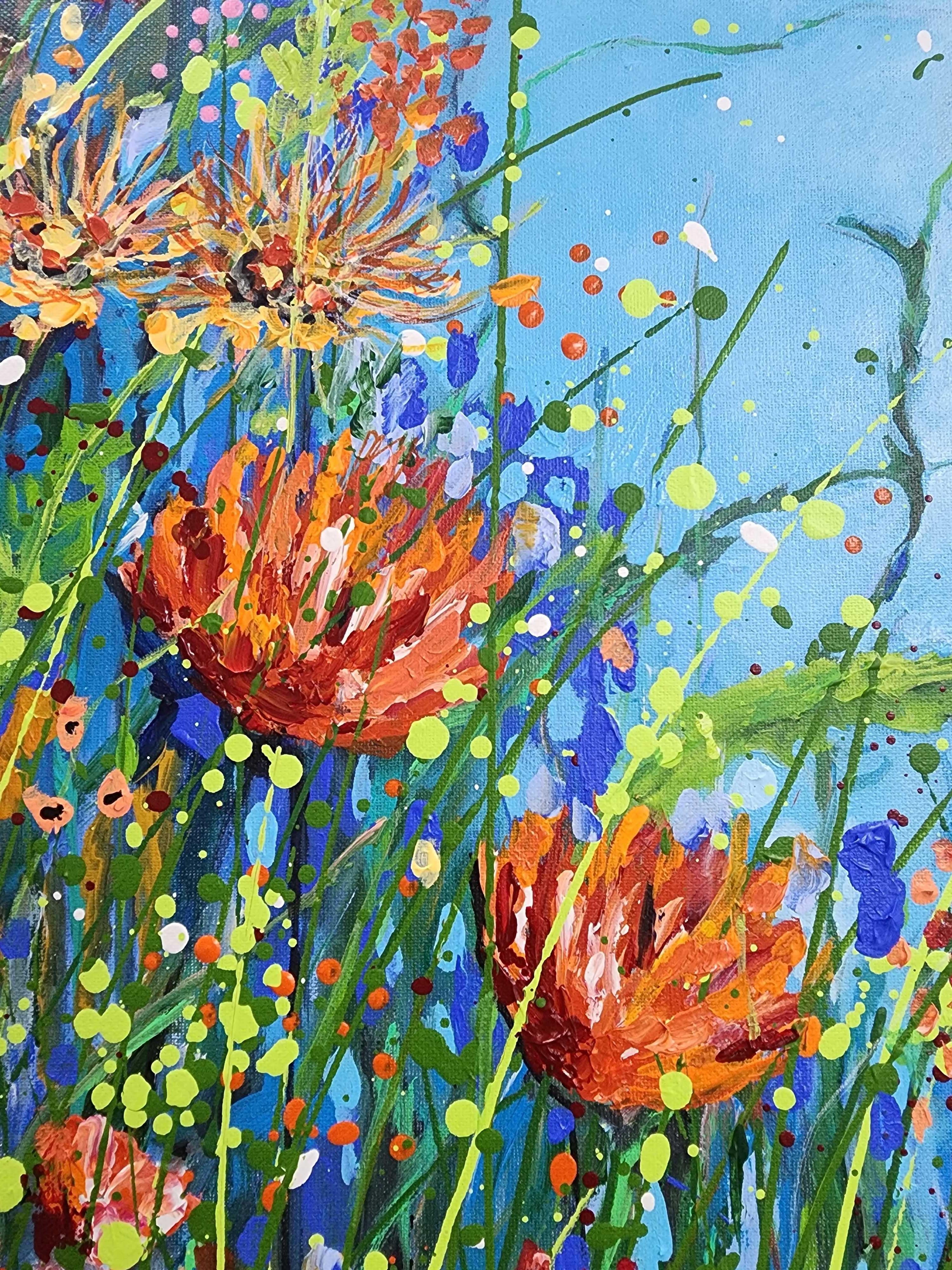 Enchanted - Floral Fantasy Nature Flowers Investment Landscape Mother Earth Joy - Gris Landscape Painting par Karnish Art