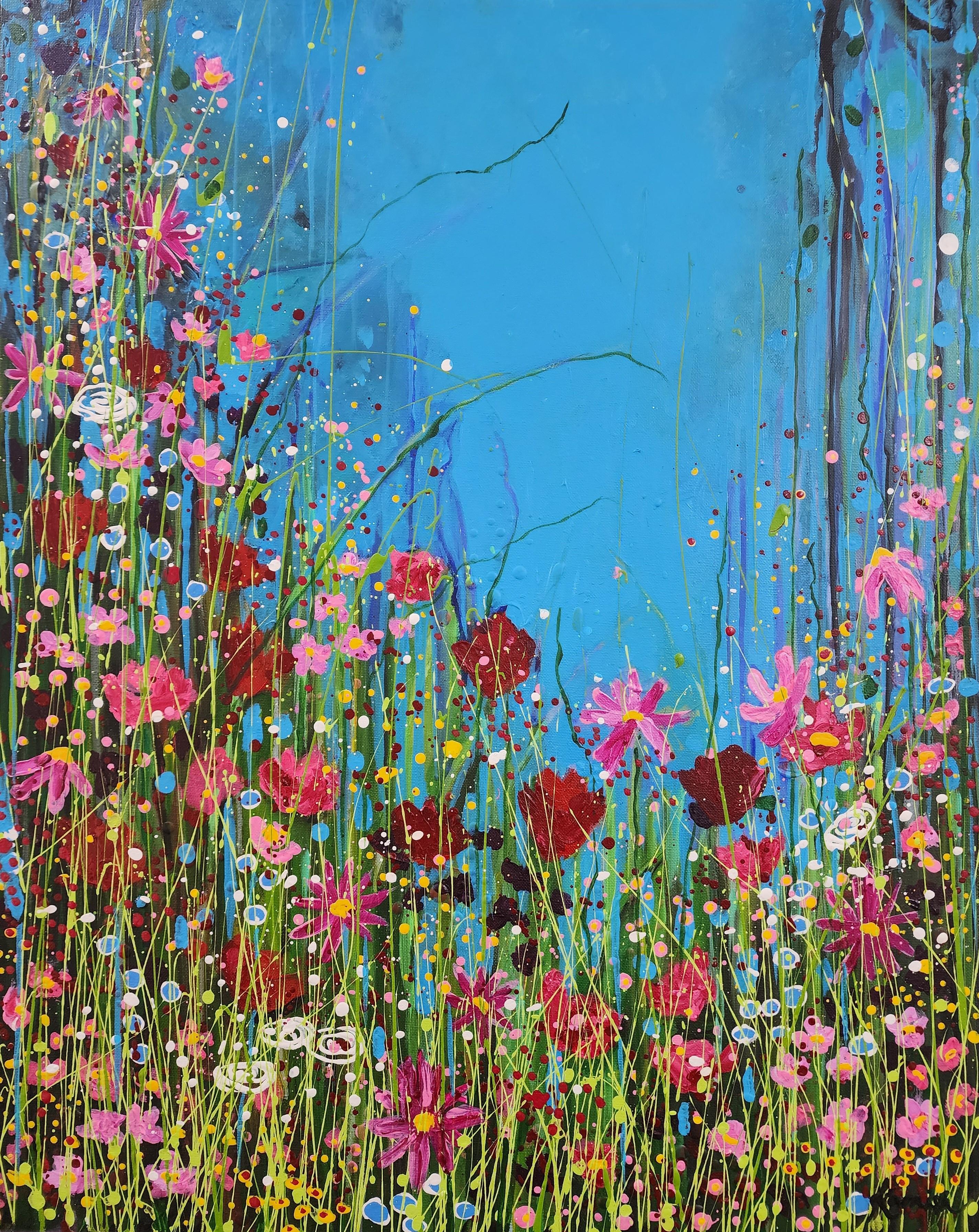 Karnish Art Landscape Painting - Enchanted - Meadow of Abundance and Stillness - In Pink Floral Flowers Abstract 