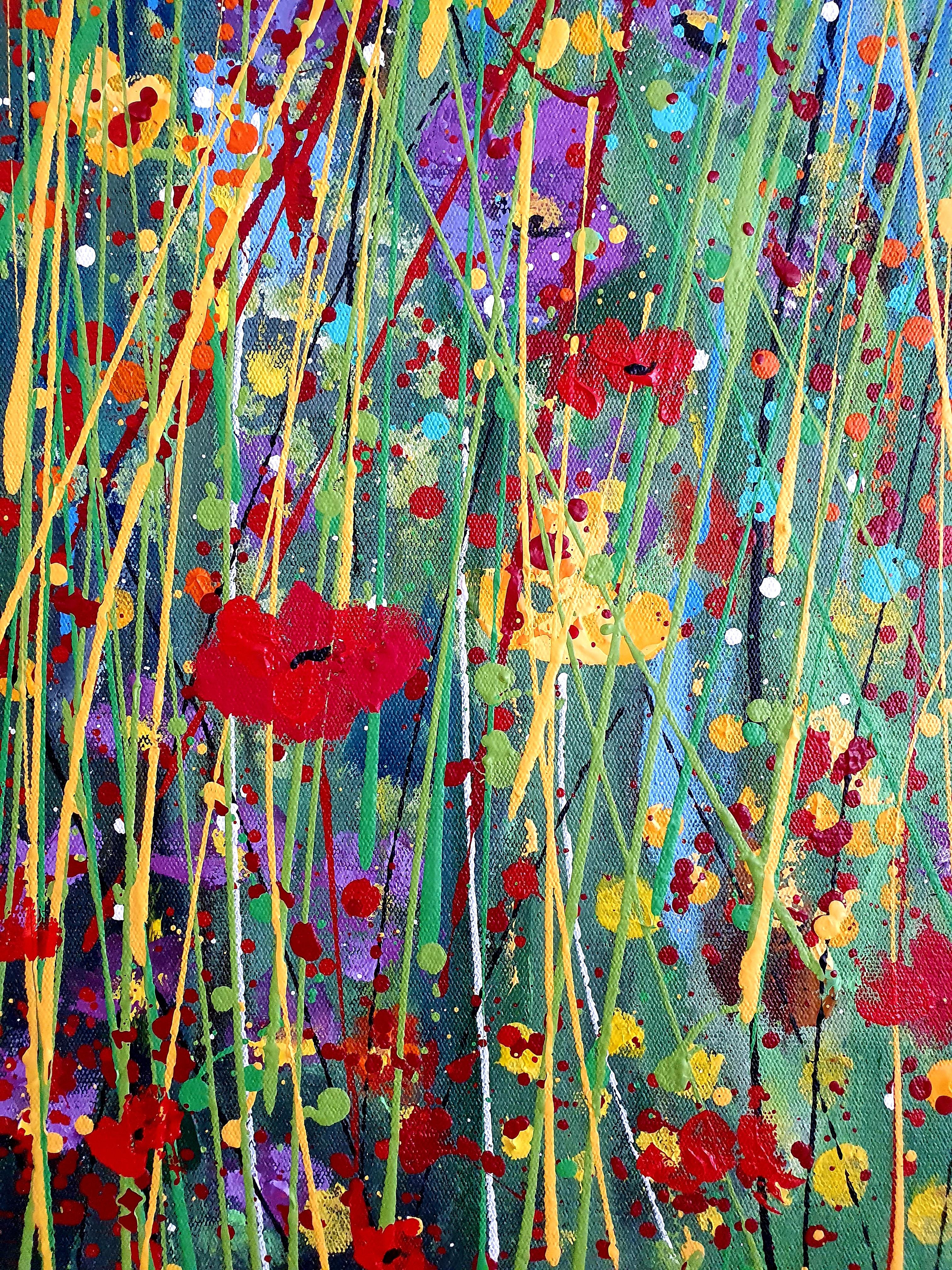 Enchanted - Quietude - Floral Color Joy Meadow Flowers Stillness Peace Flowers - Abstract Expressionist Painting by Karnish Art