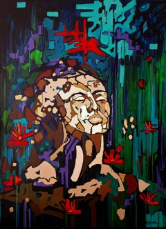 Enigma: Large Abstract Portrait Painting on Canvas, Vivid Nature Scene