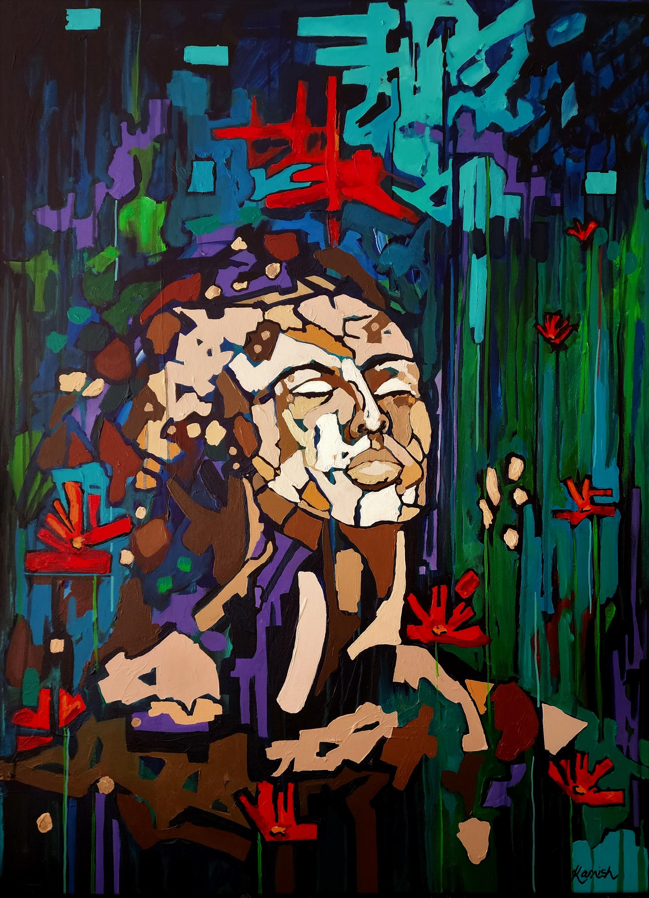 Abstract Painting di Karnish Art - Enigma - Ritratto Opera d'arte di grande impatto Sogno vibrante Armonia Estasi Trionfo Vivido
