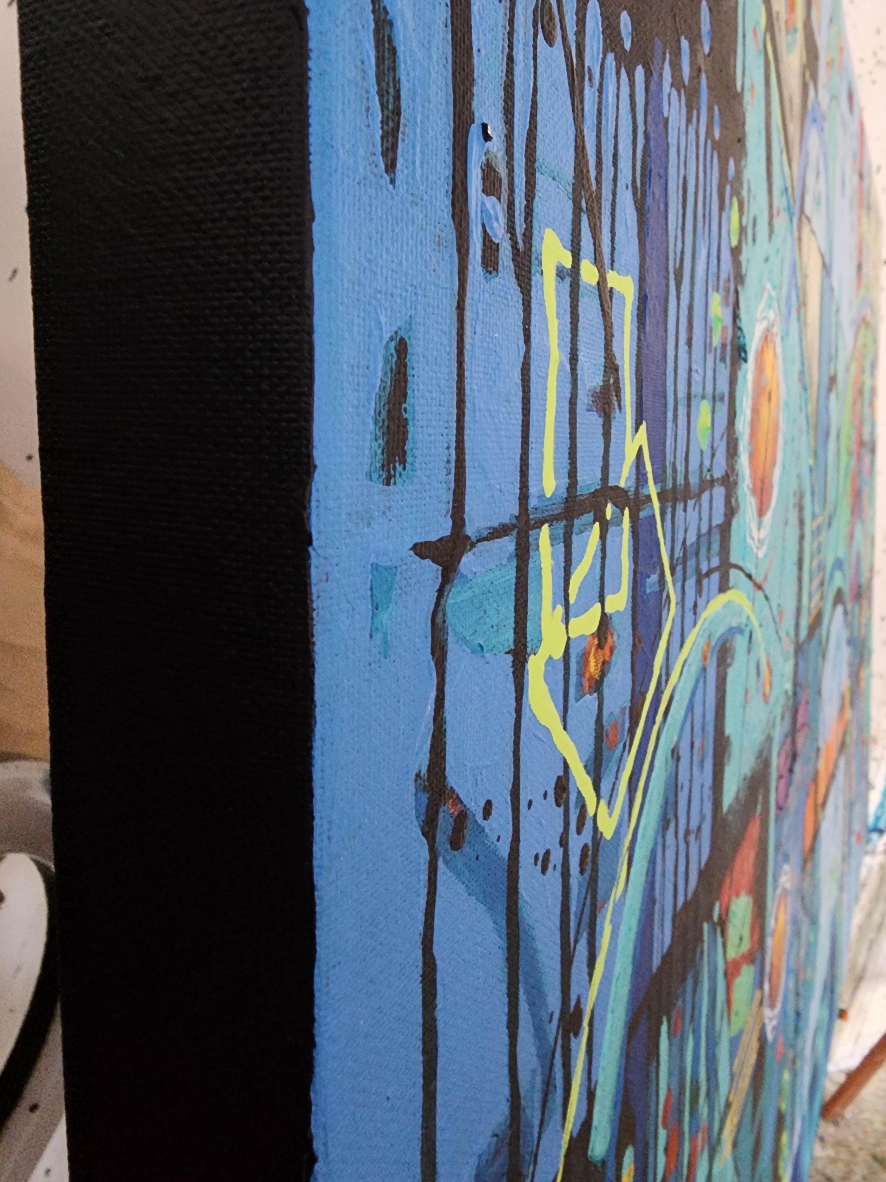 Evanescence Painting Large Contemporary Bold Blue Statement Figurative Modern For Sale 16