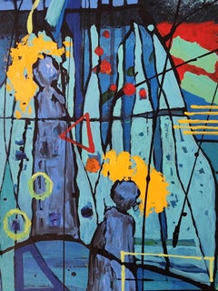 Evanescence Painting Large Contemporary Bold Blue Statement Figurative Modern