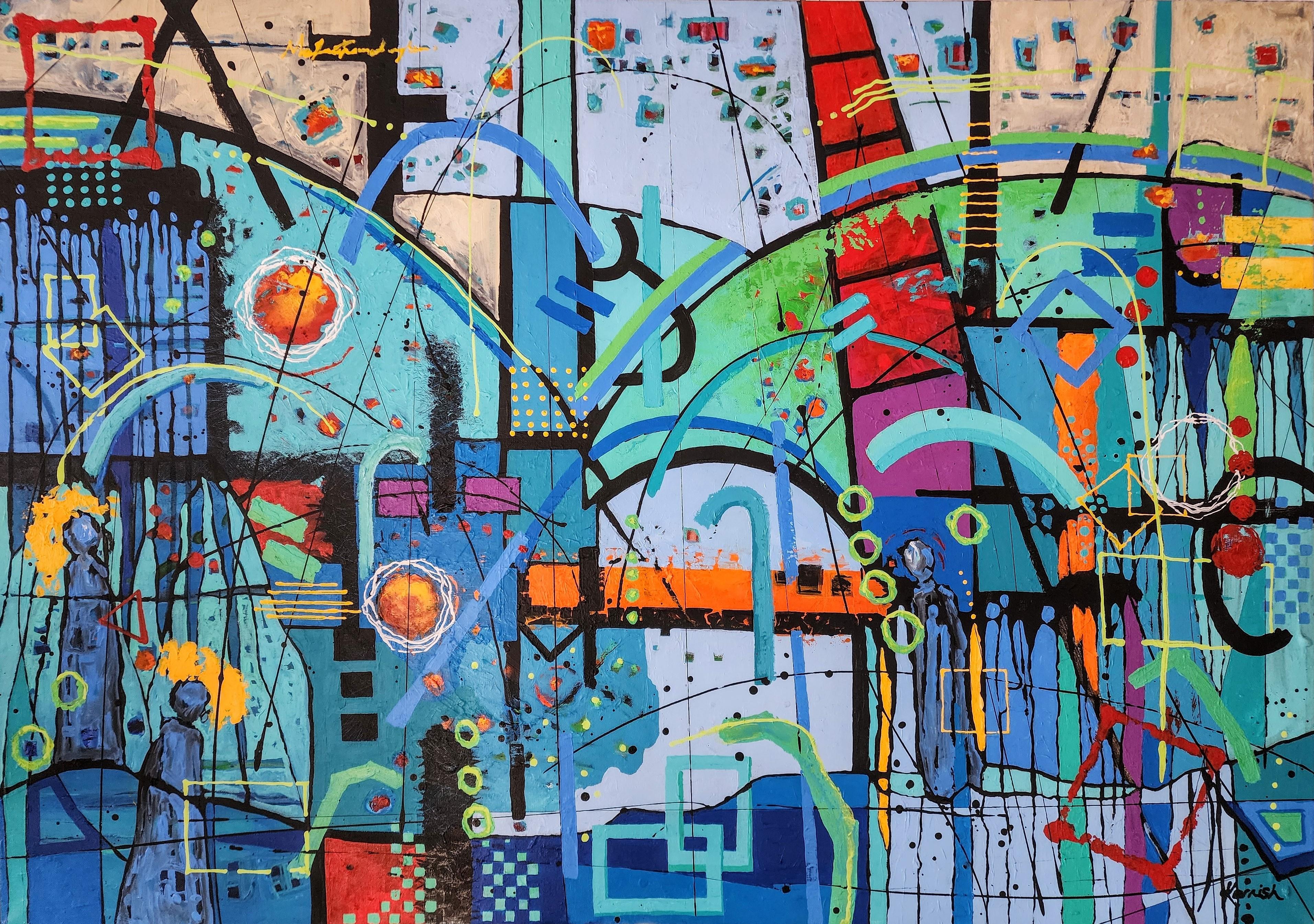 Evanescence Painting Large Contemporary Bold Blue Statement Figurative Modern