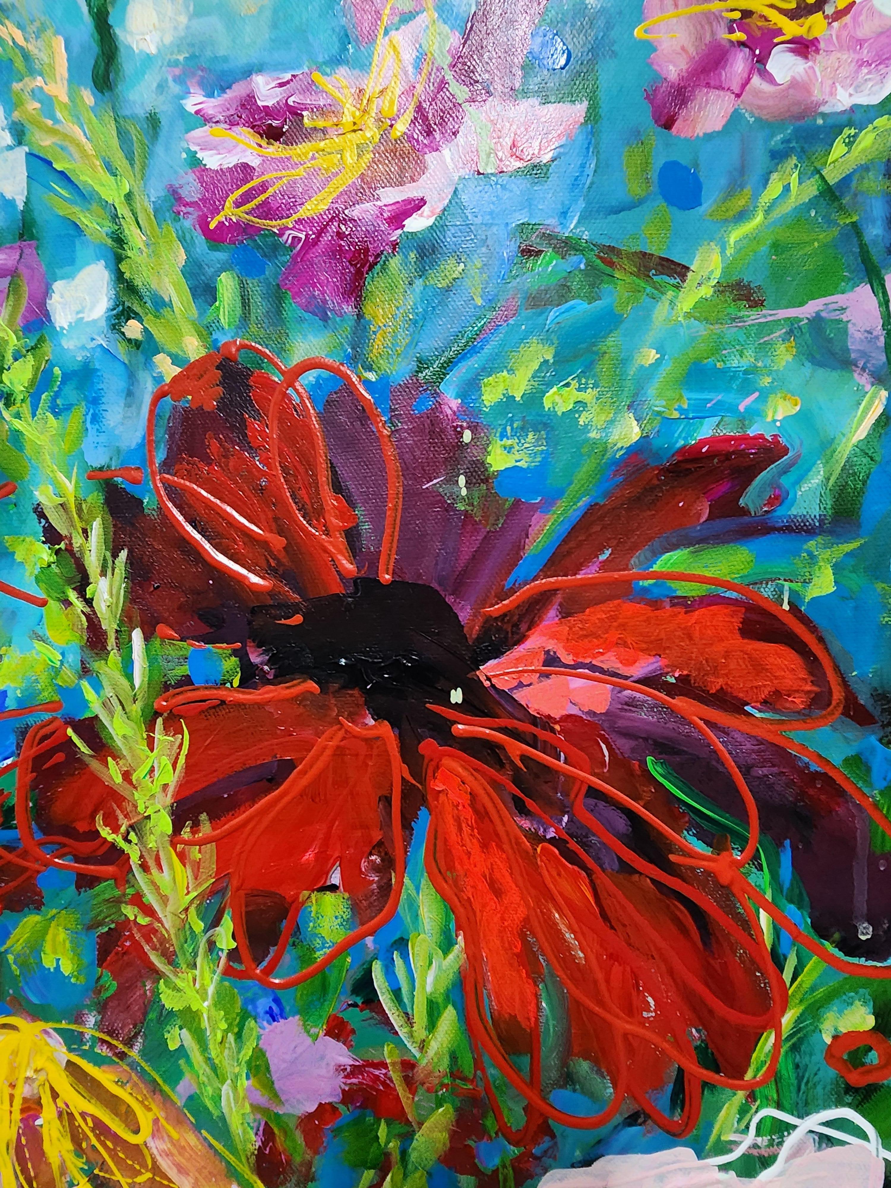 Pintura abstracta floral extragrande Magnífico flujo de flores abundantes en venta 5
