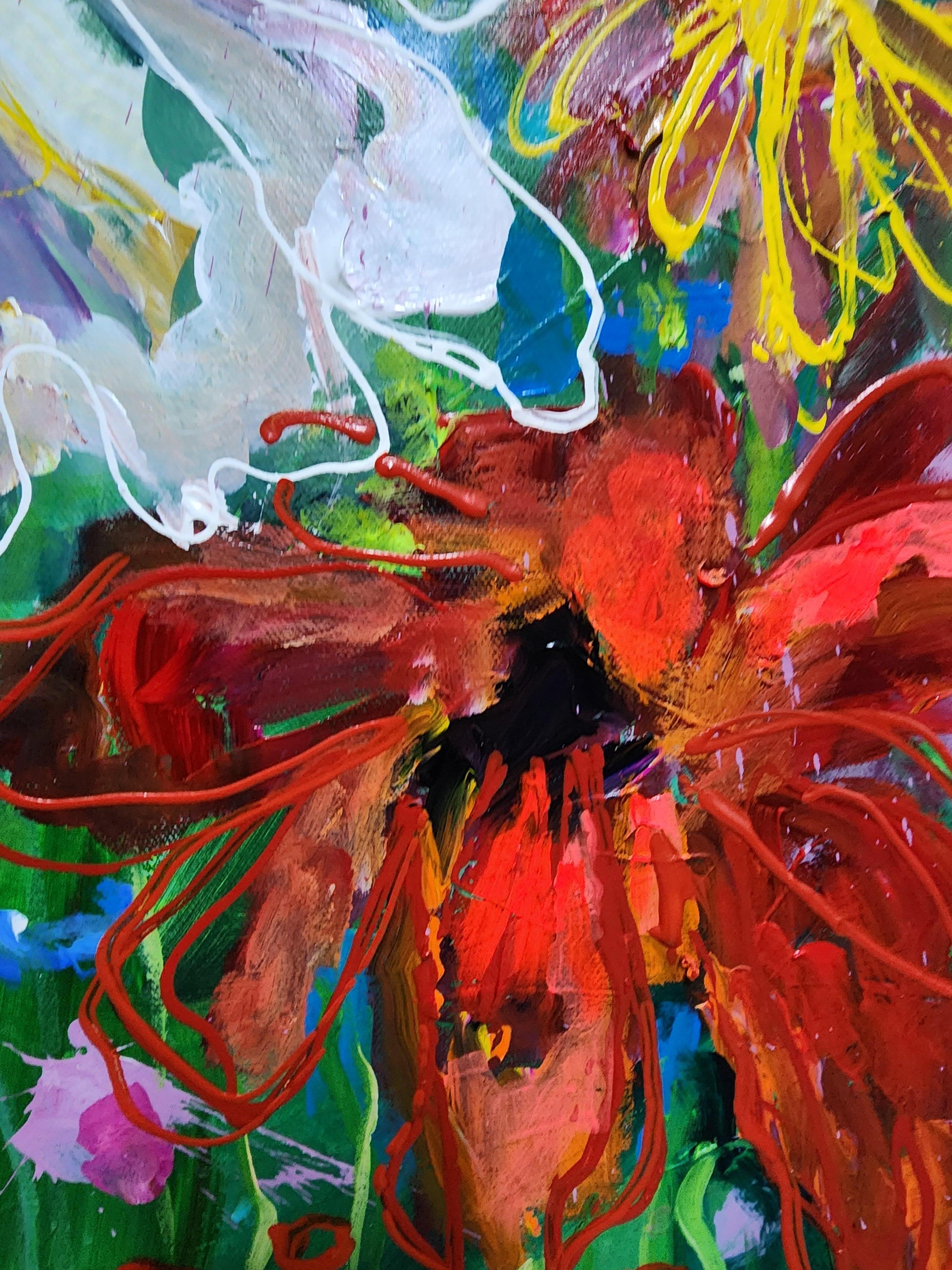 Pintura abstracta floral extragrande Magnífico flujo de flores abundantes en venta 7