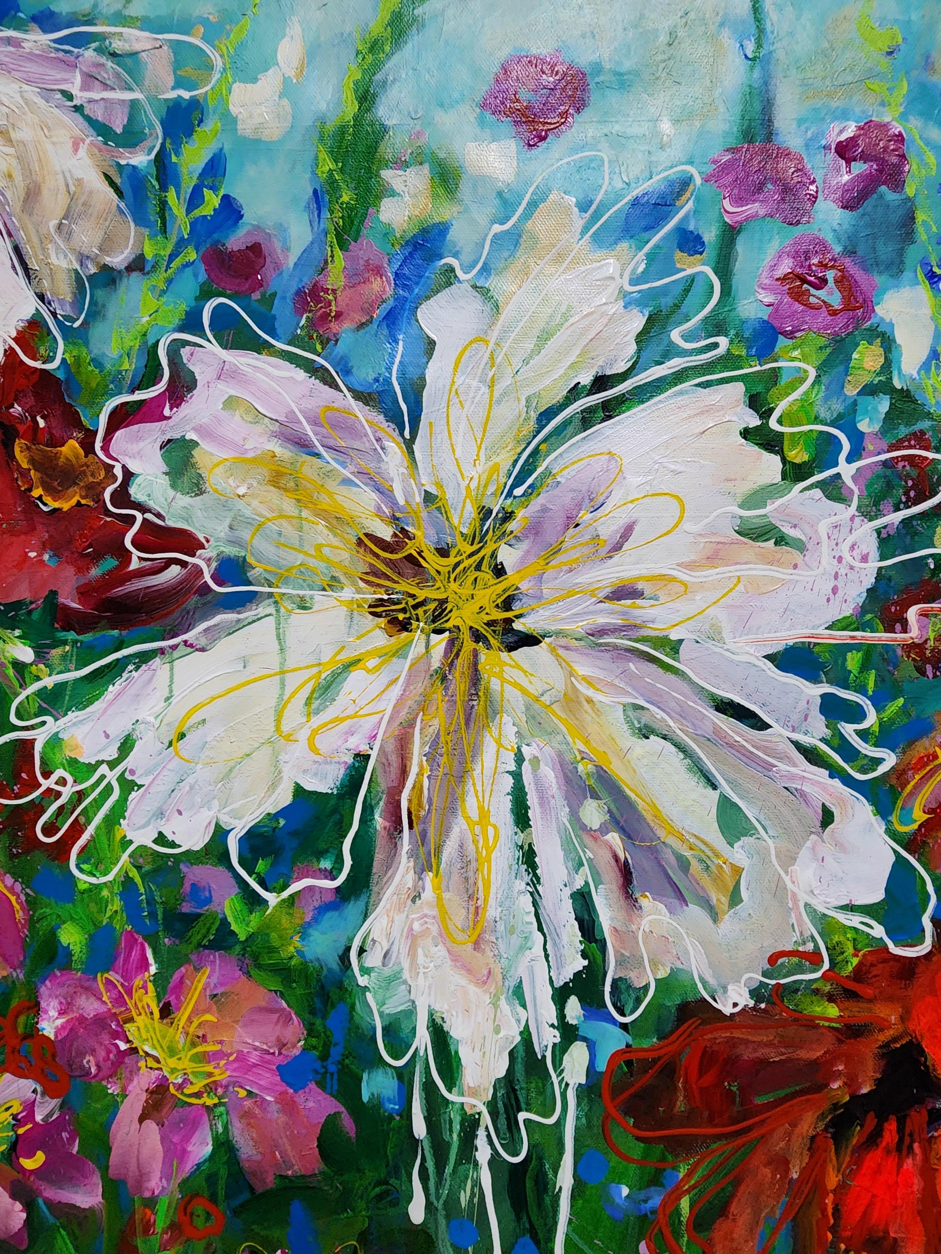 Pintura abstracta floral extragrande Magnífico flujo de flores abundantes en venta 8