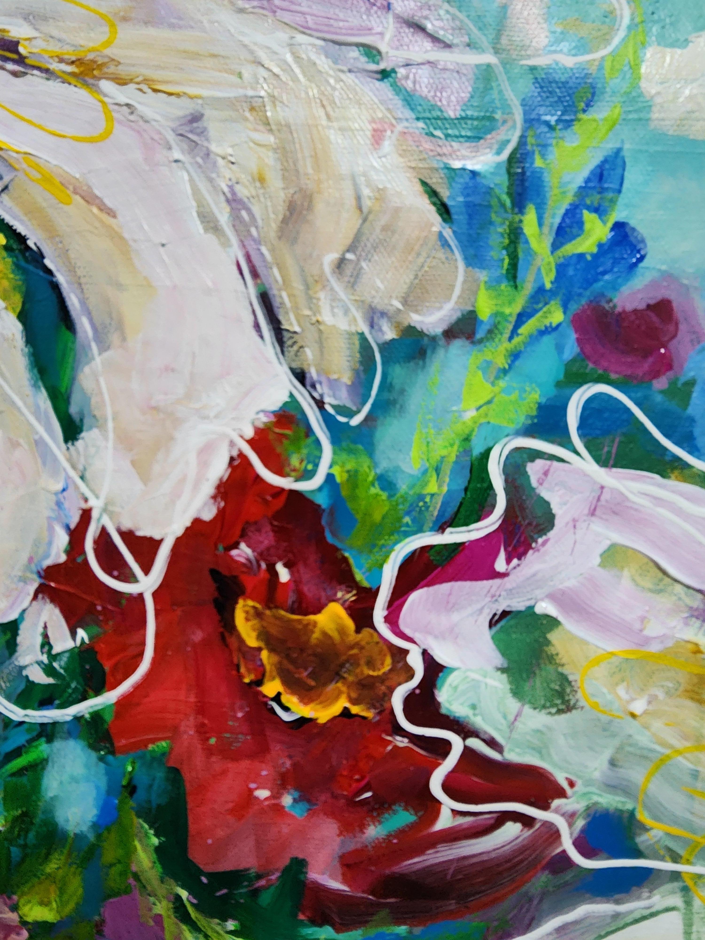 Pintura abstracta floral extragrande Magnífico flujo de flores abundantes en venta 11