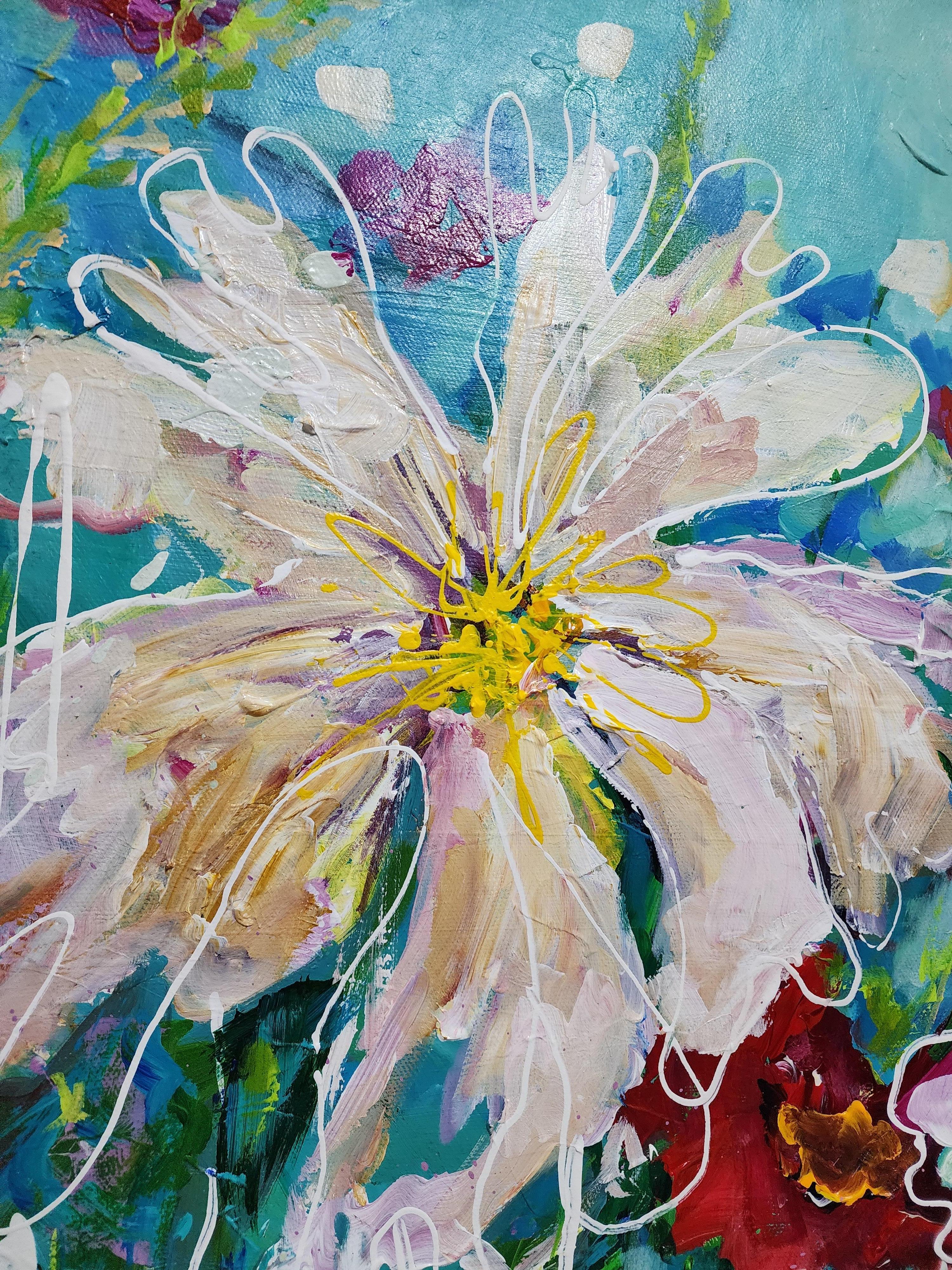 Pintura abstracta floral extragrande Magnífico flujo de flores abundantes - Painting de Karnish Art