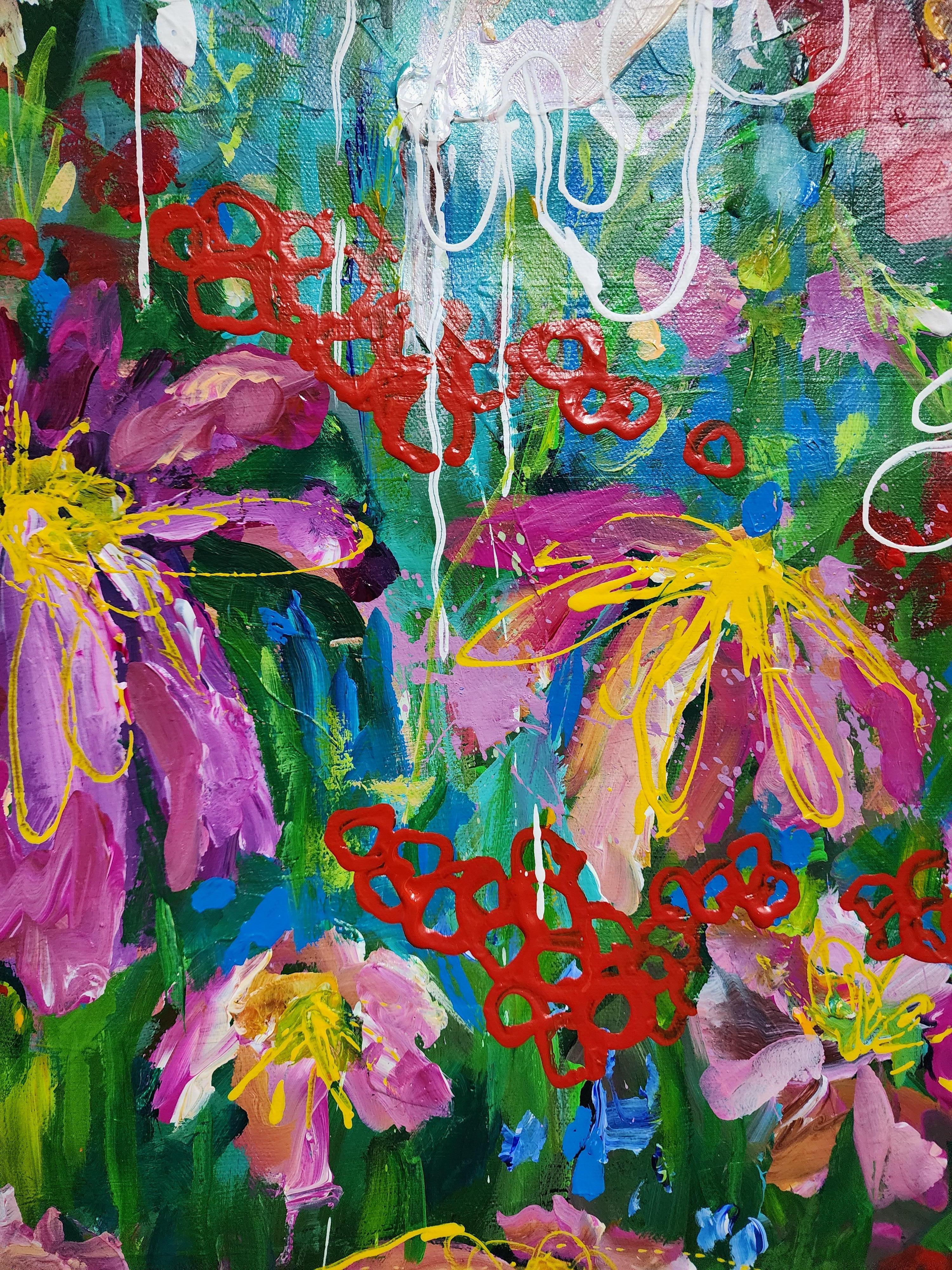 Pintura abstracta floral extragrande Magnífico flujo de flores abundantes - Painting Impresionista abstracto de Karnish Art