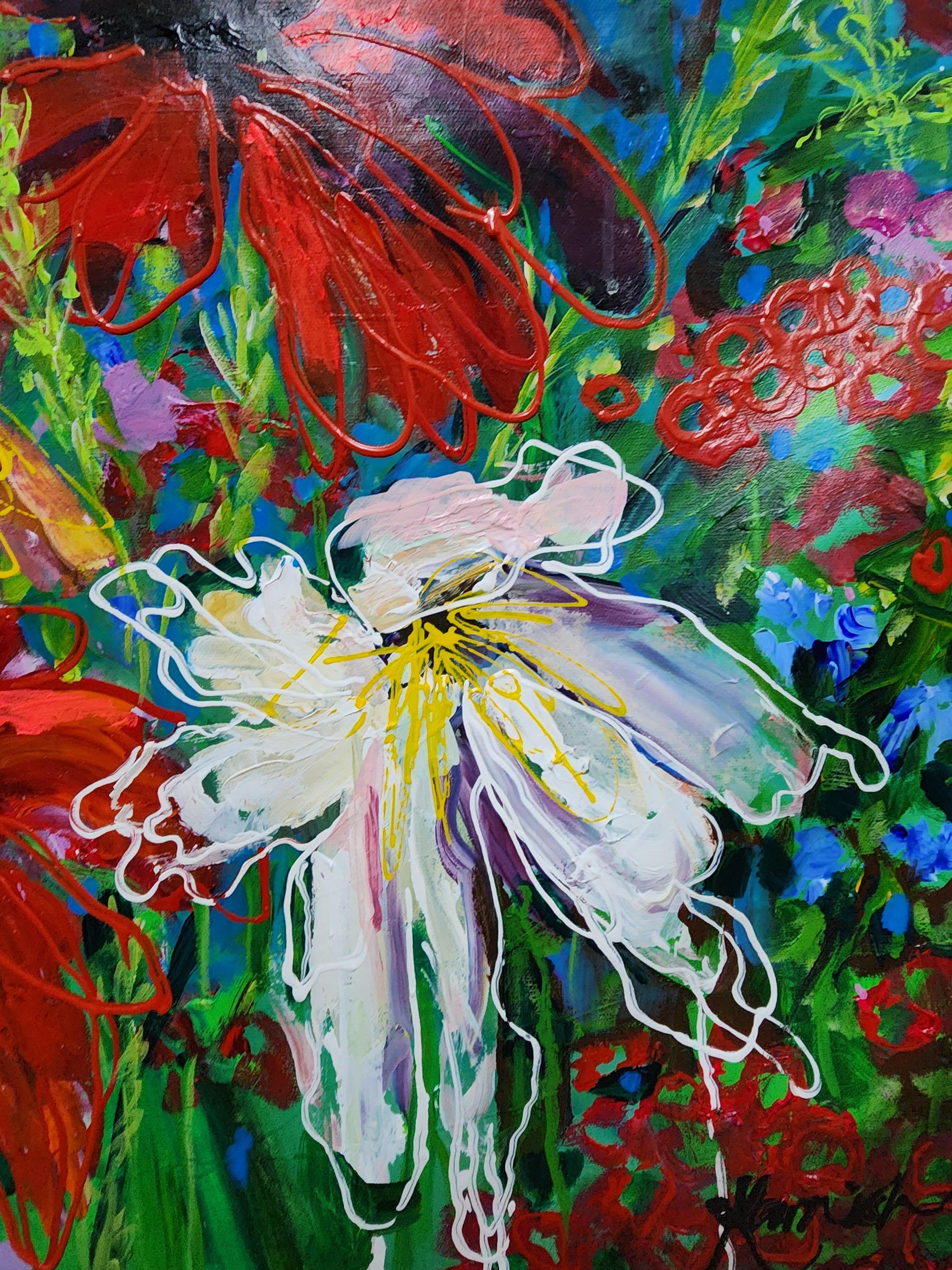Pintura abstracta floral extragrande Magnífico flujo de flores abundantes - Abstract Painting Negro de Karnish Art
