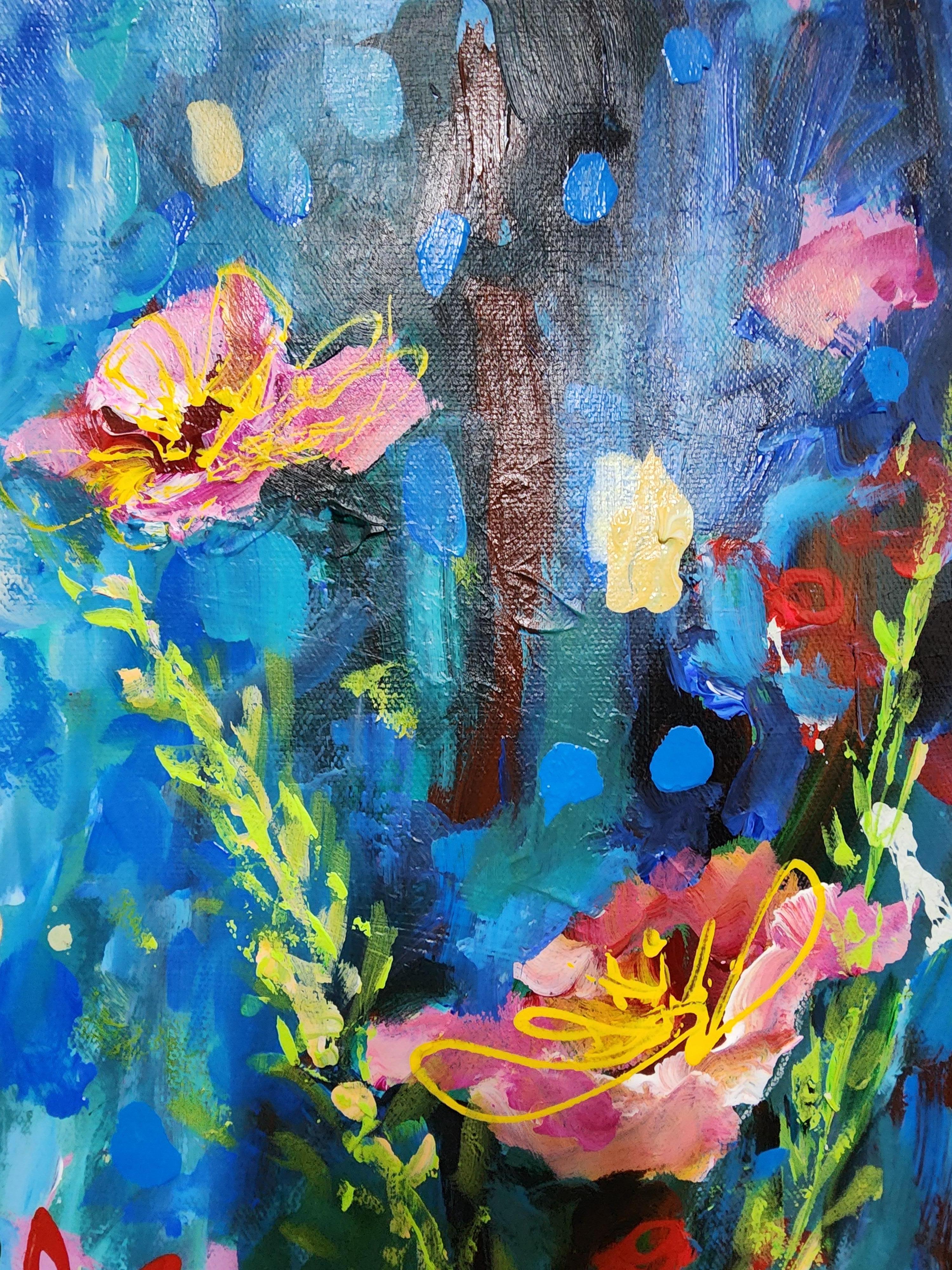 Pintura abstracta floral extragrande Magnífico flujo de flores abundantes en venta 2