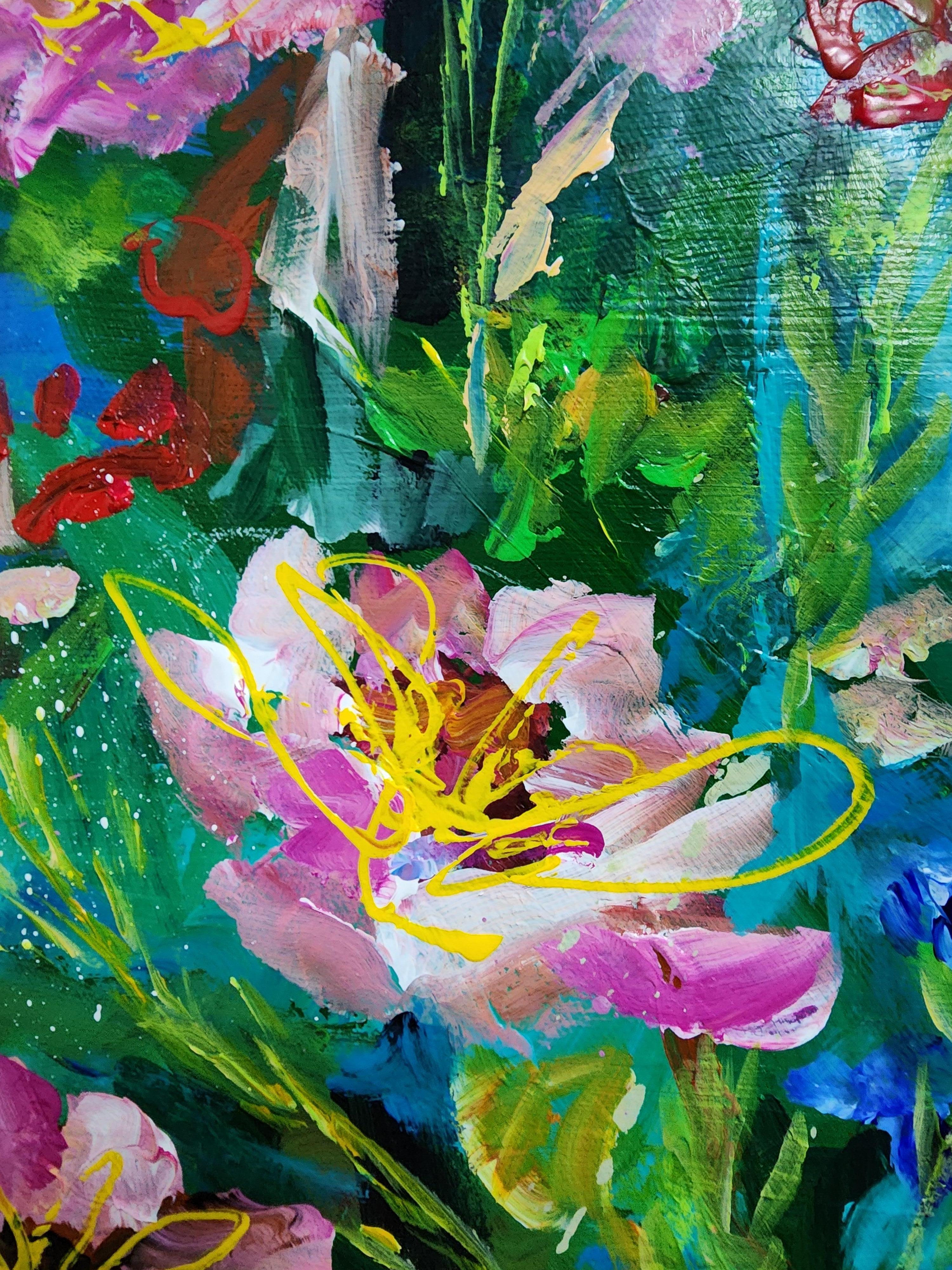 Pintura abstracta floral extragrande Magnífico flujo de flores abundantes en venta 3