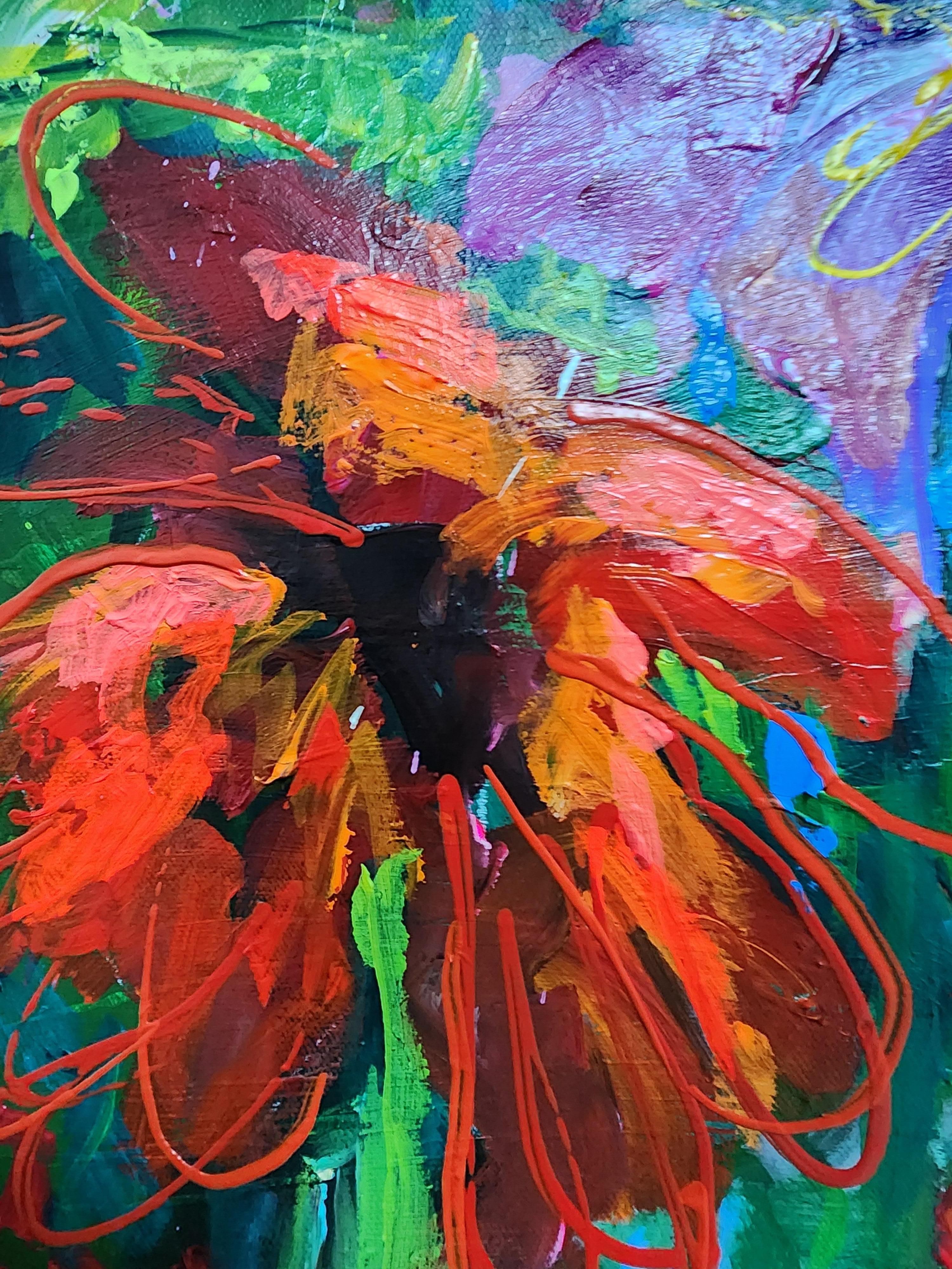Pintura abstracta floral extragrande Magnífico flujo de flores abundantes en venta 4