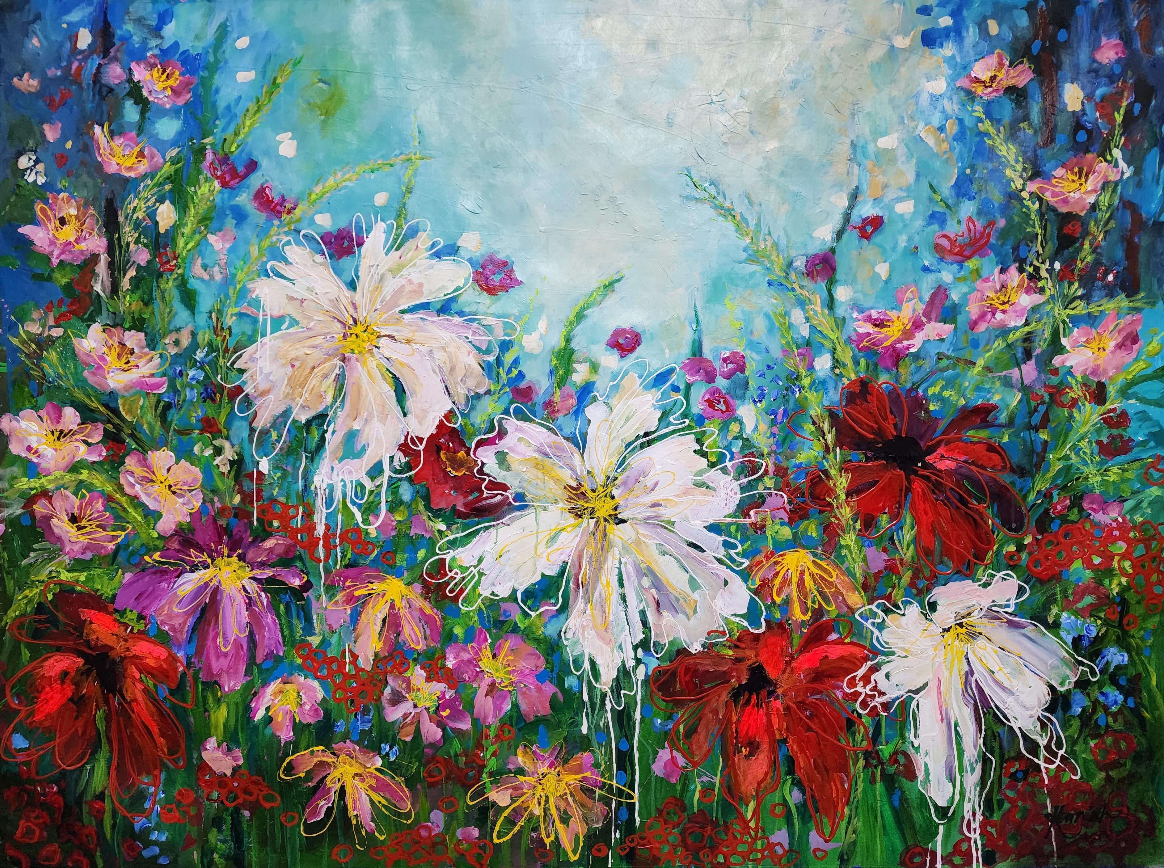 Extra-Large Floral Abstract Fine-art Painting Magnificent Abundant Flowers Flow