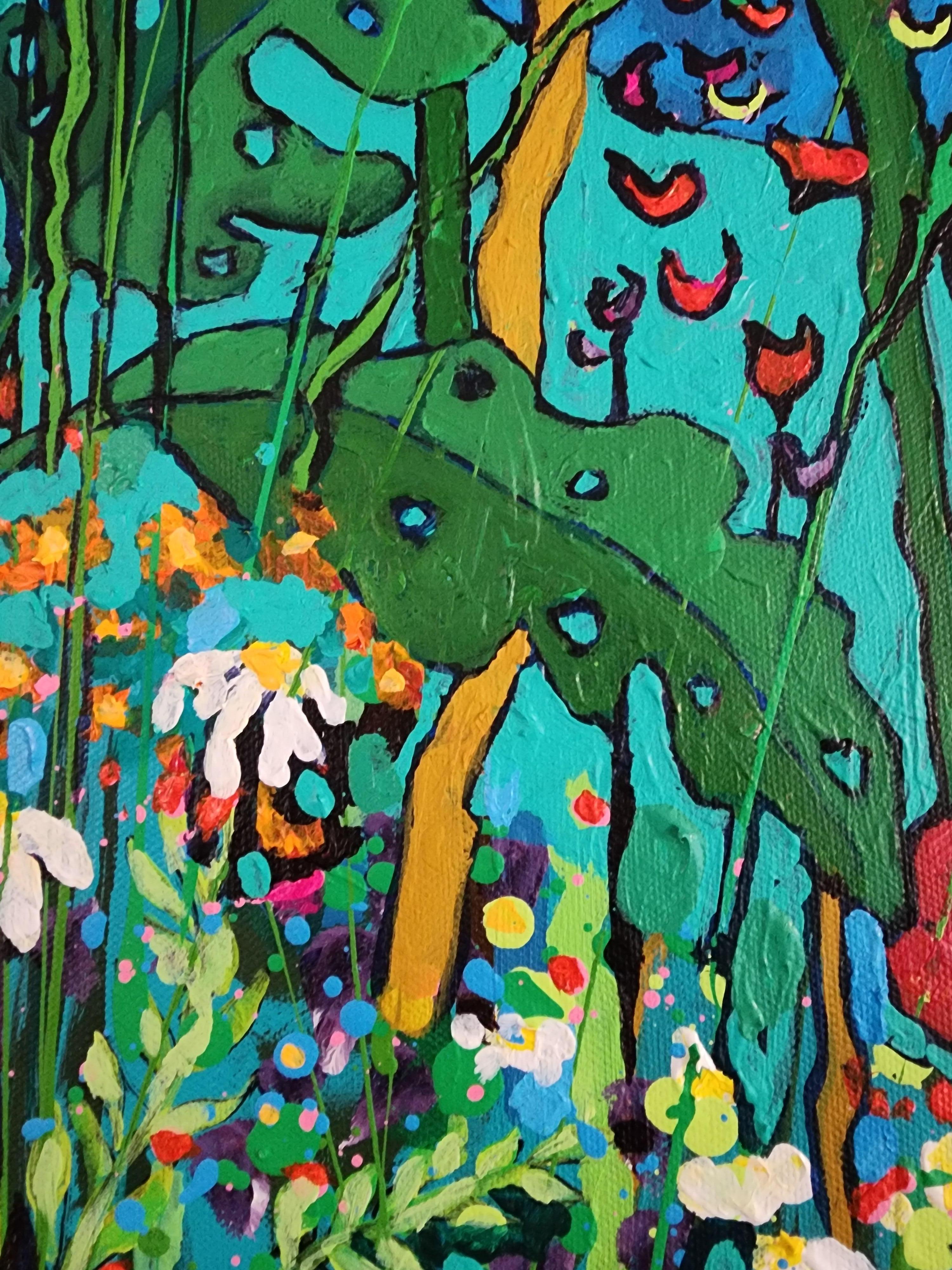 Fantasia floreale - Nature Abstract Bold Statement Colorful Invest Striking Delight - Painting Espressionismo astratto di Karnish Art