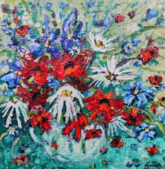 Floral Still-life Acrylic Painting, Abstract Expressionism, Original