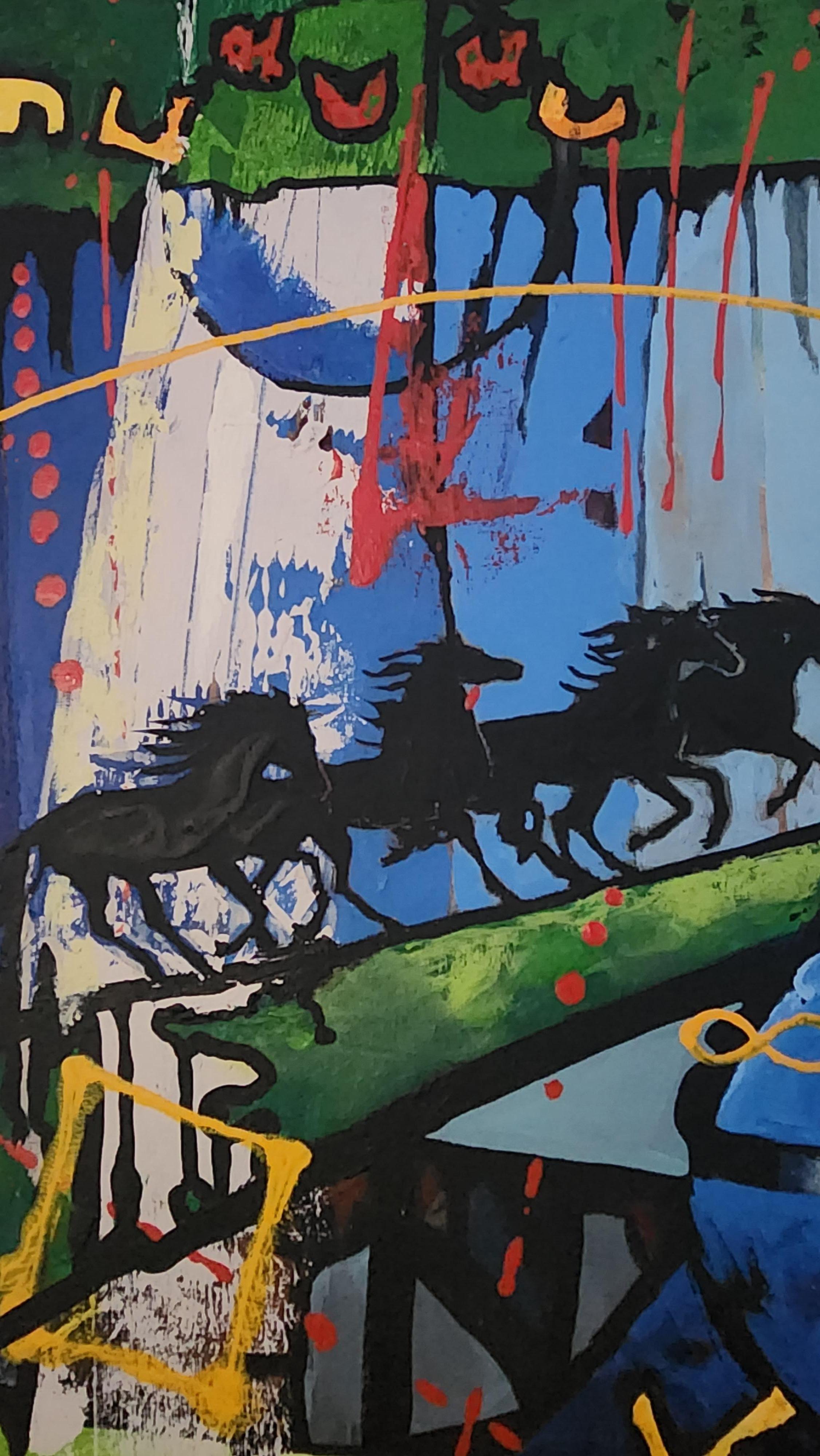 Free Spirit - Großes Abstraktes Buntes Pferd Figurative Blumen Contemporary (Abstrakter Expressionismus), Painting, von Karnish Art