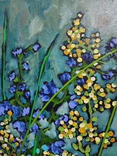 Don d'or : Grande peinture florale originale contemporaine Paysage