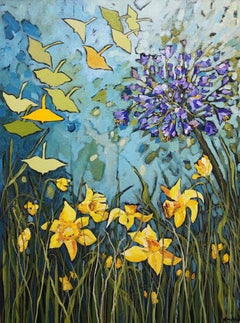 Golden Goose: Original Landscape Painting, Gold, Floral, Vintage Feel, Unique