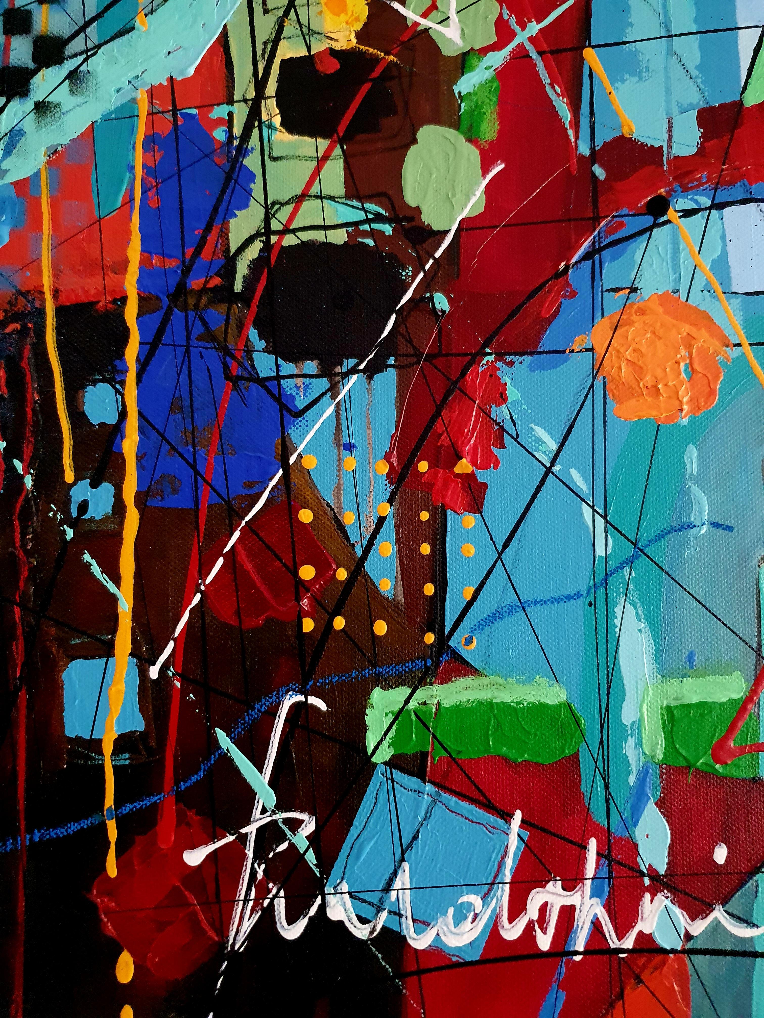 Good Company - Amicus Colorful Authentic Original Contemporary Intense Striking - Abstract Expressionist Painting by Karnish Art