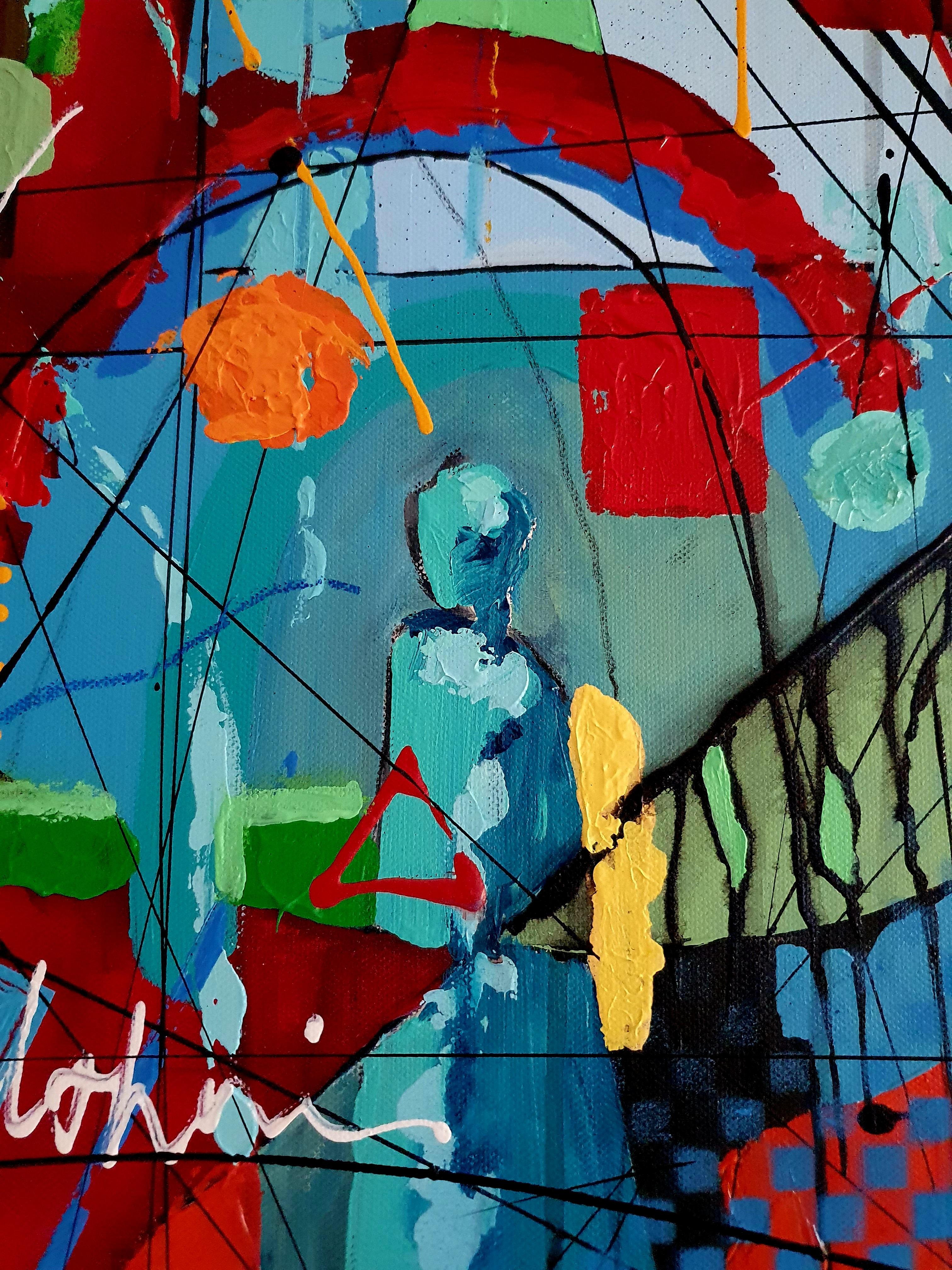 Good Company - Amicus Colorful Authentic Original Contemporary Intense Striking - Gray Figurative Painting by Karnish Art