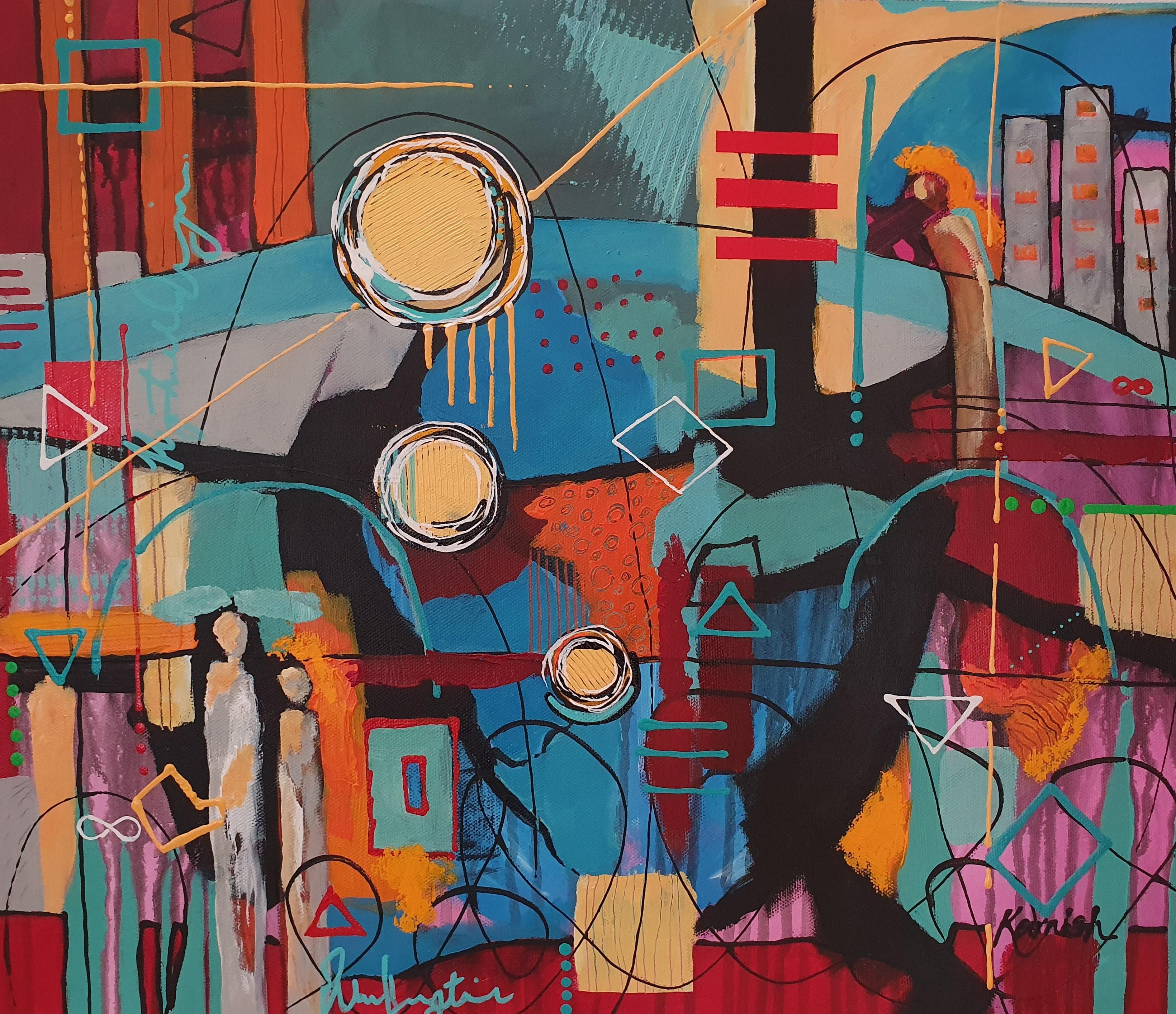 Karnish Art Figurative Painting - Guardians of Grace - Painting Abstract Contemporary Unique Bold Small-scale Warm