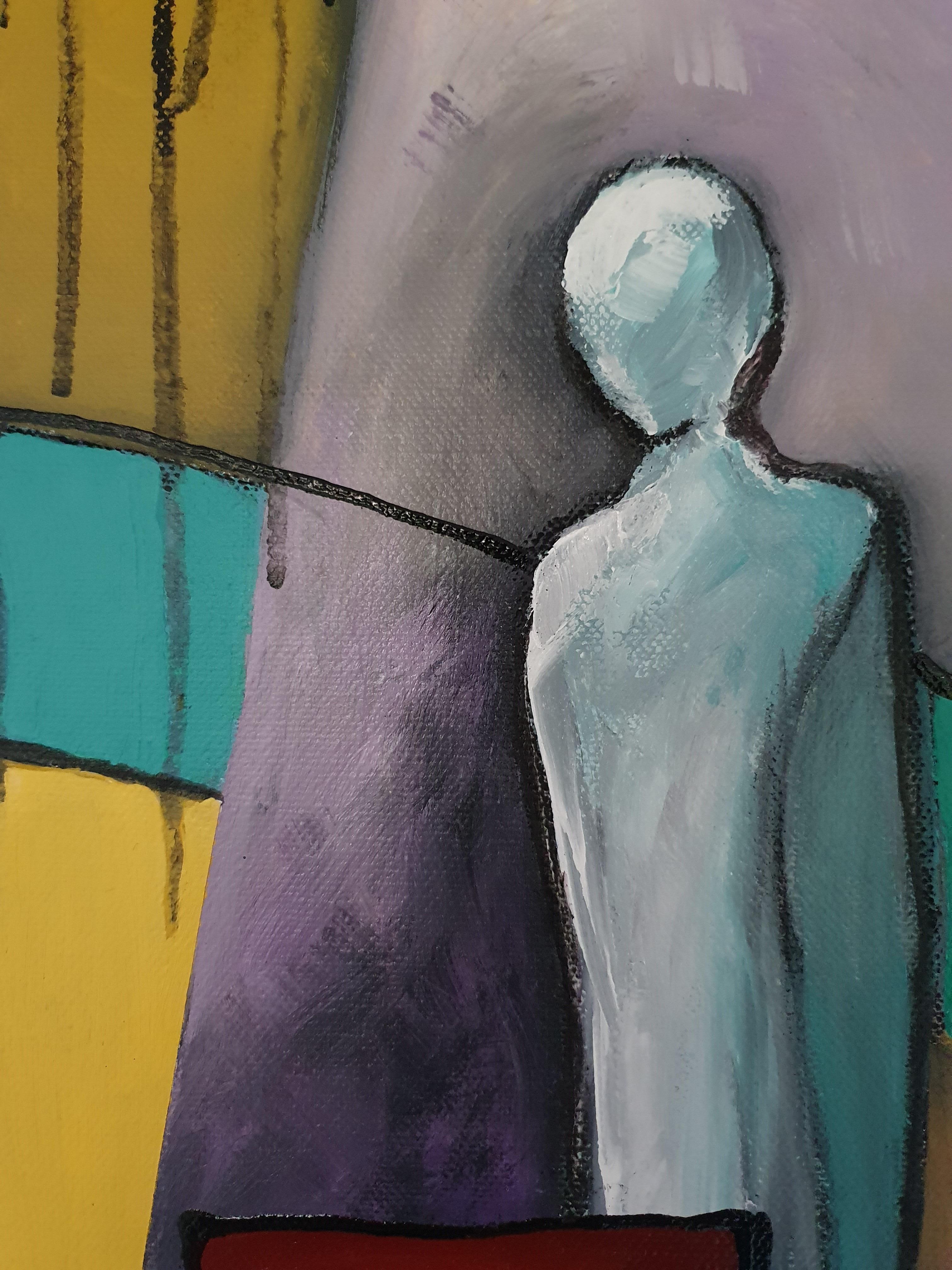 Guardiani dell'isolamento - Separazione Figurativo Astratto Geometrico Contemporaneo - Painting Astrattismo geometrico di Karnish Art