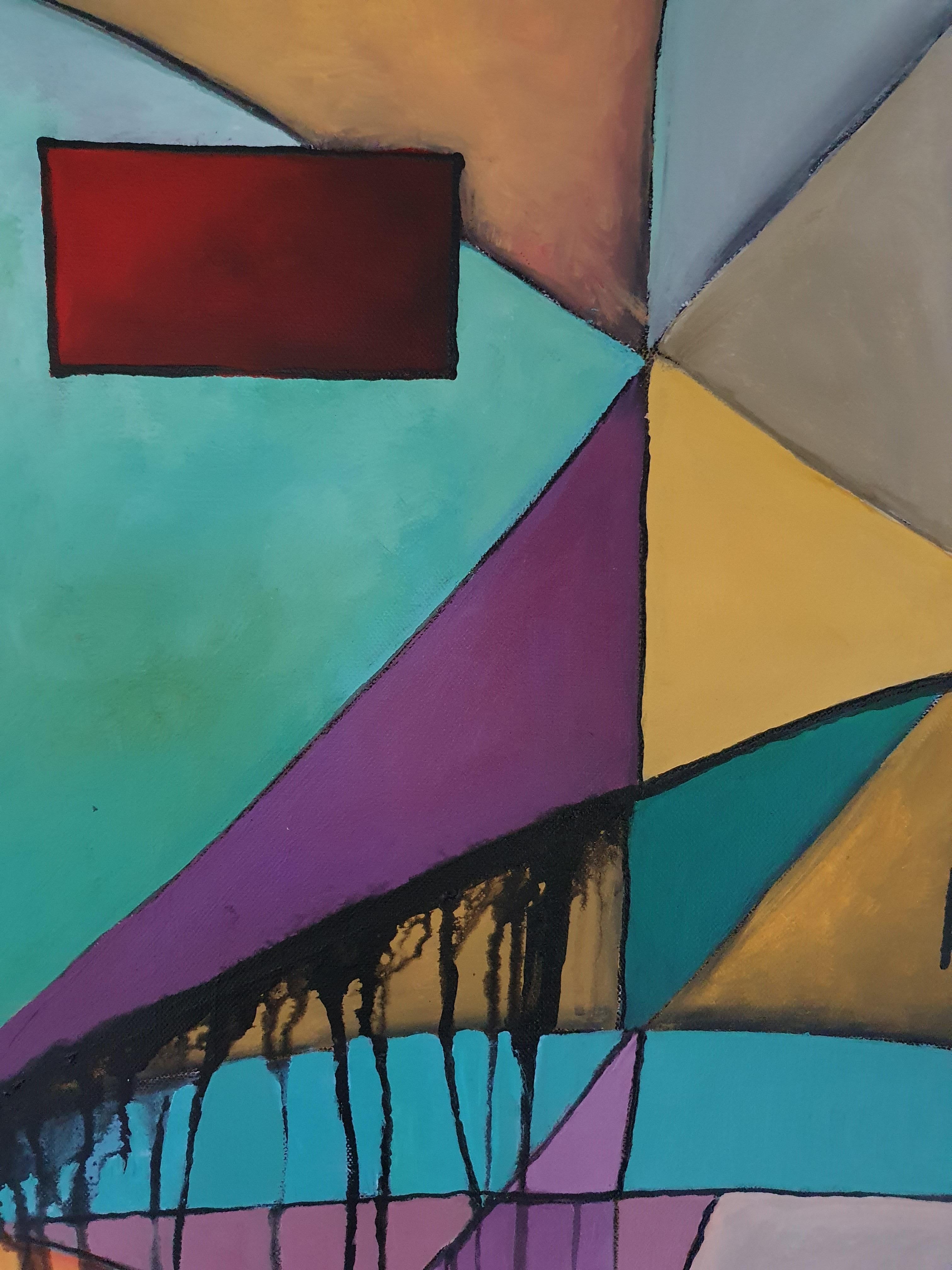 Guardiani dell'isolamento - Separazione Figurativo Astratto Geometrico Contemporaneo - Figurative Painting Grigio di Karnish Art