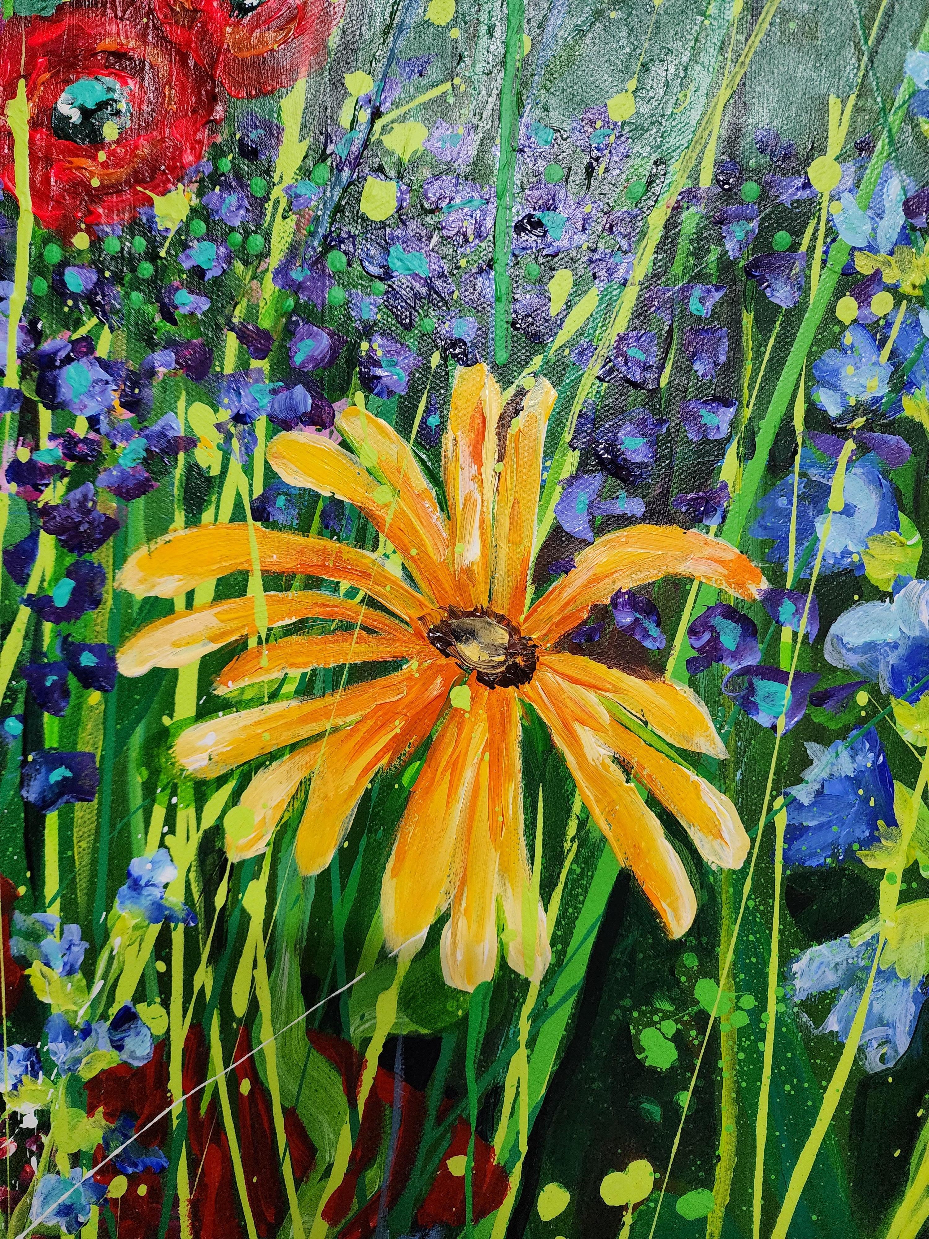 Hope - Floral Landscape Storm Extra-Large Floral Showcase Invest Meadow Flower - Painting by Karnish Art